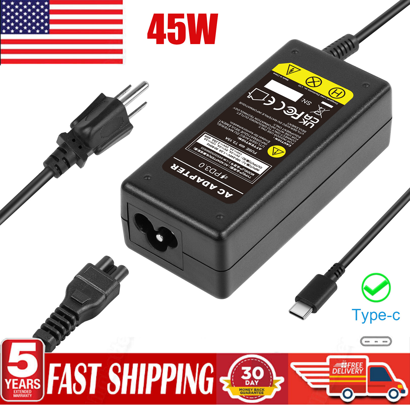 For Samsung Chromebook 4+ XE350XBA-K02US AC Adapter USB C Type C Charger 45W