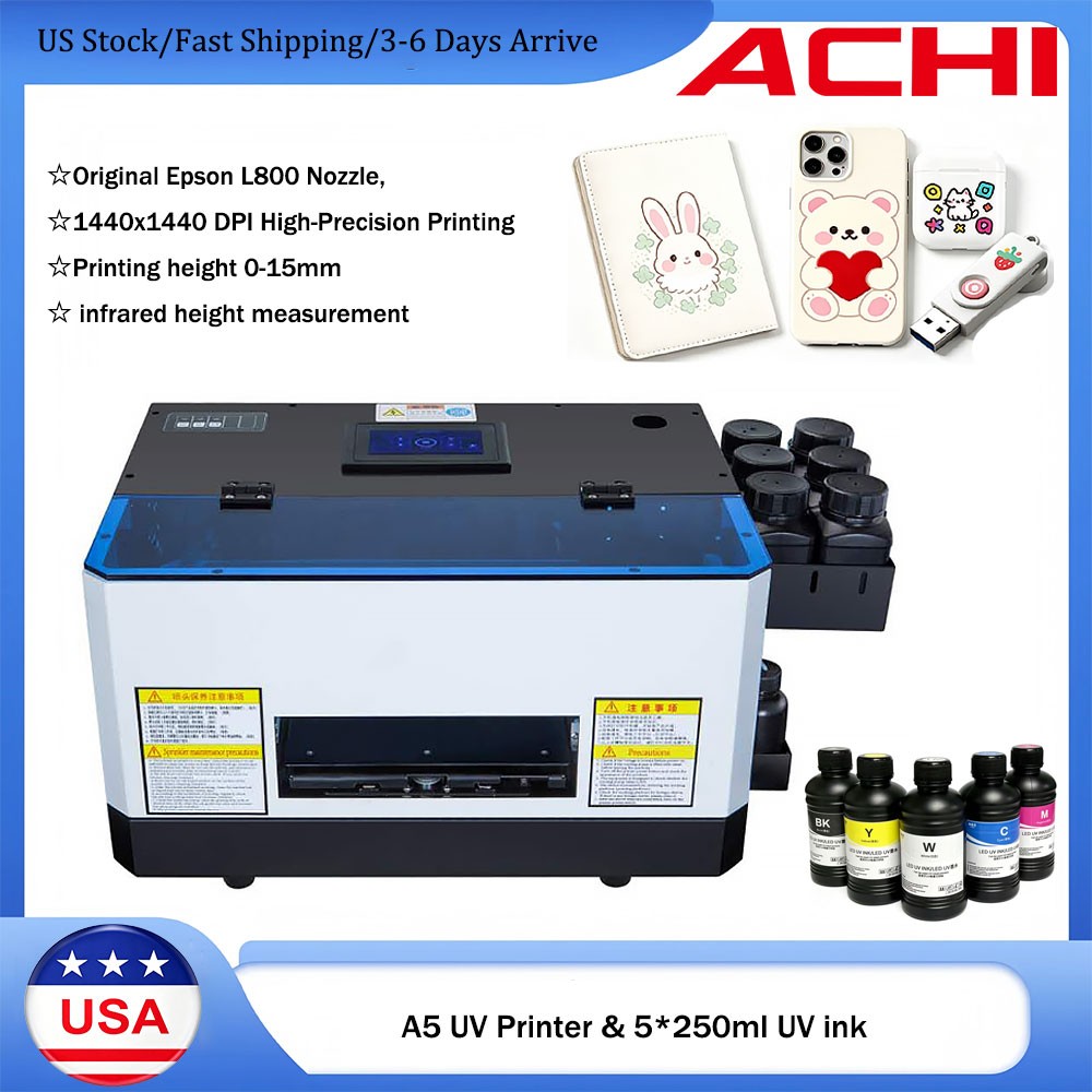 ACHI A5 UV Printer Flatbed Inkjet Printer For DIY Phone Case Home Or Office
