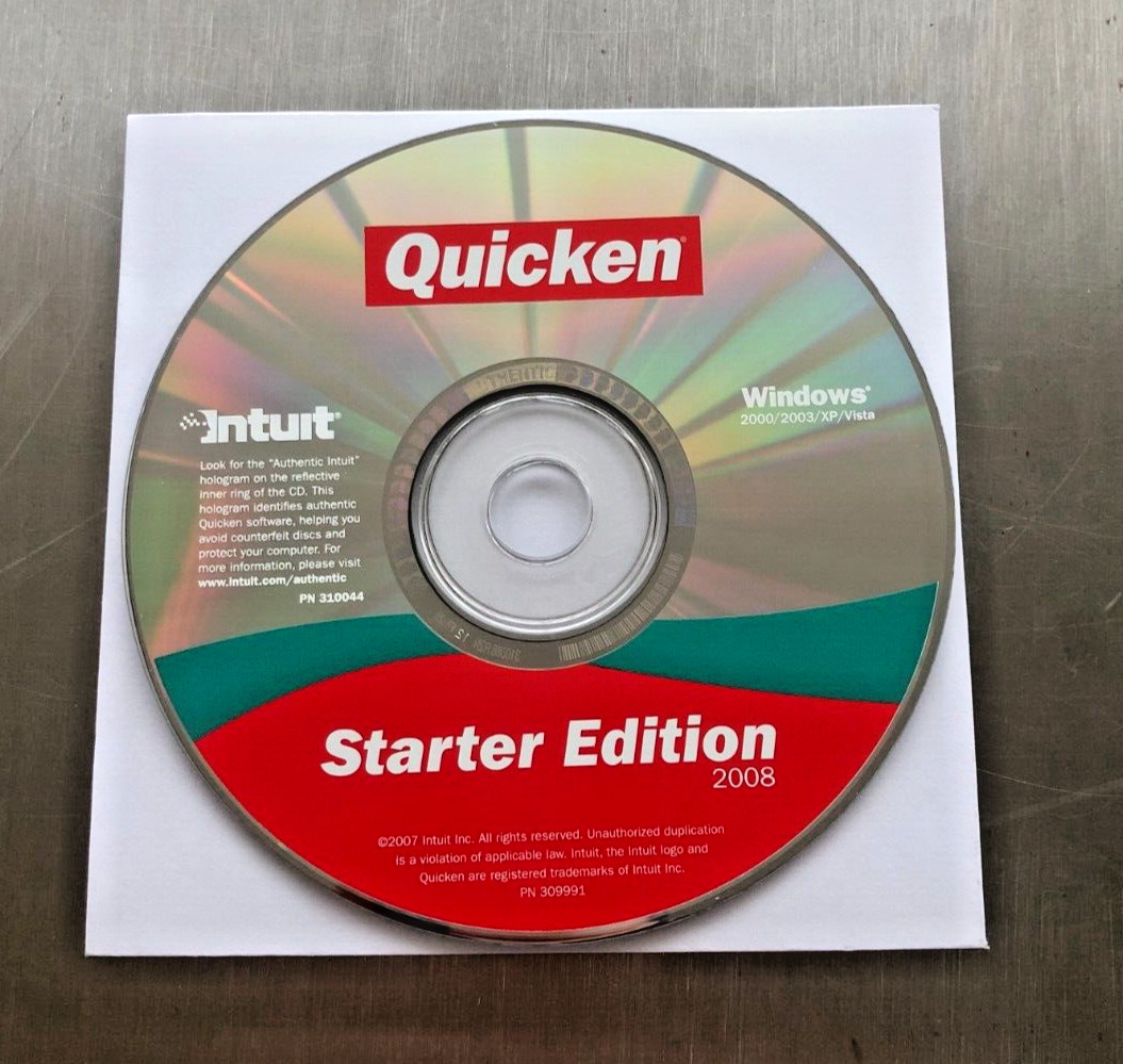 Intuit Quicken Starter Edition 2008 Windows '00/'03/XP/VISTA NOT For Win 10/11