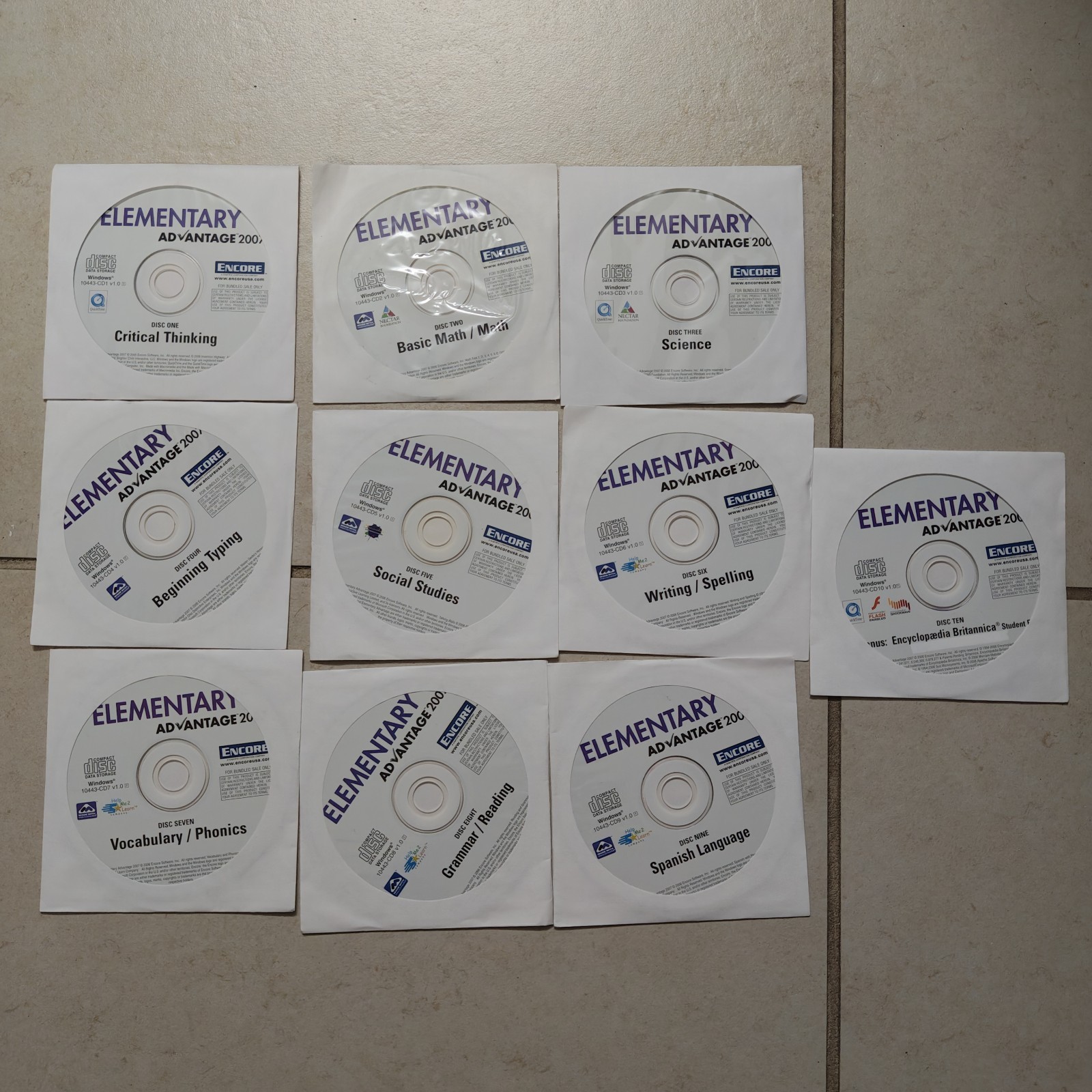 ENCORE Elementary Advantage 2007 Software - 10 DISC SET (PC; 2007) #2412