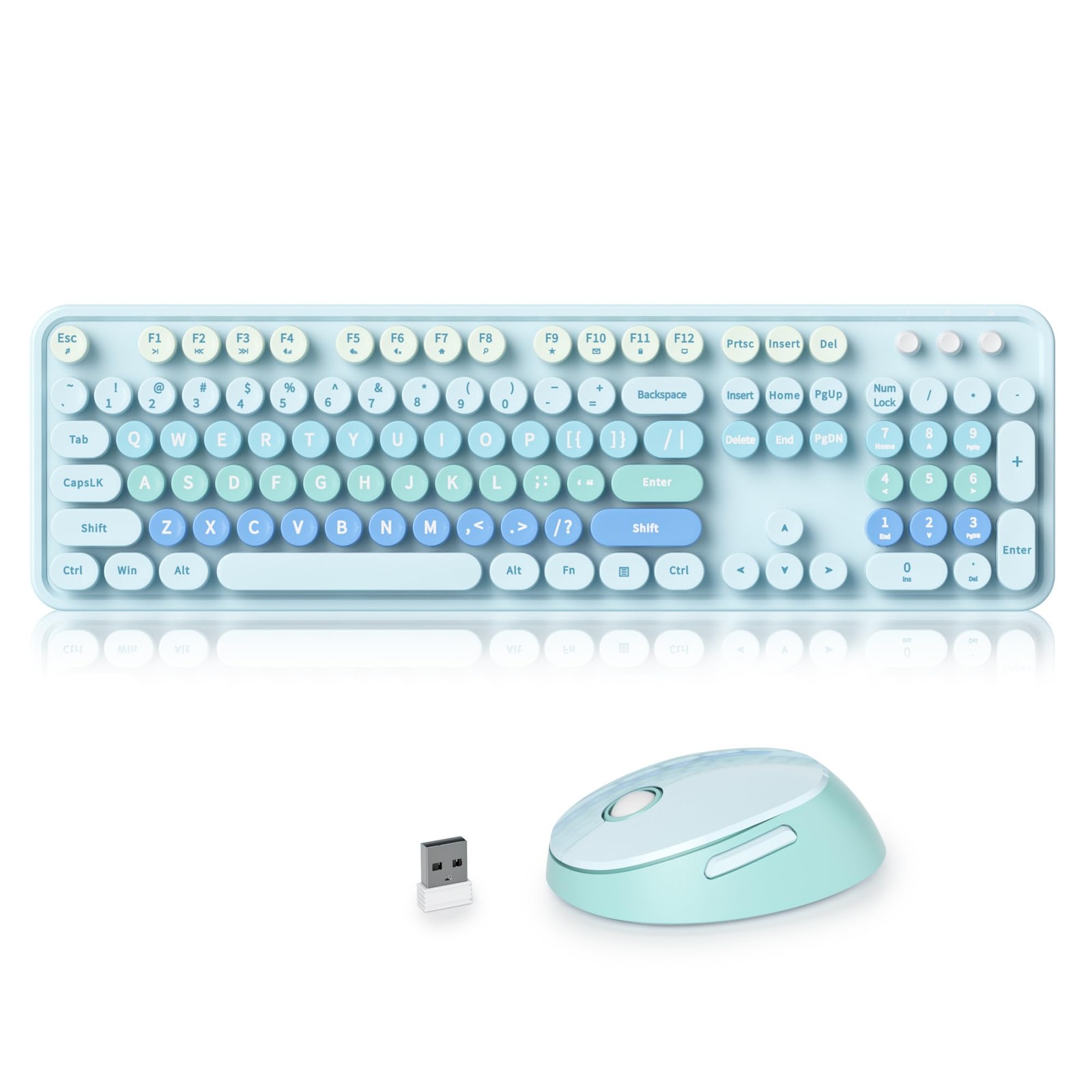 Ussixchare Blue Keyboard and Mouse, Cute Wireless Colorful