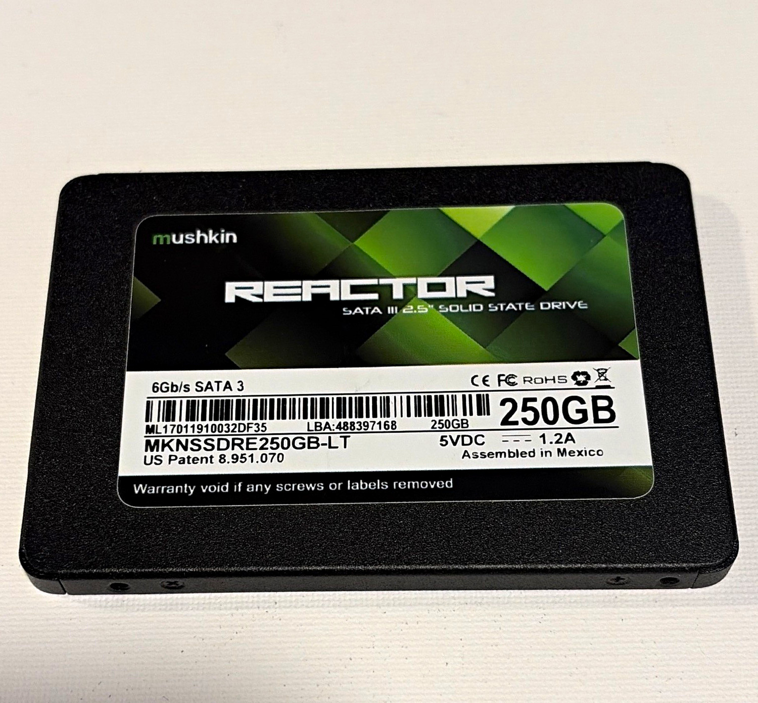 Mushkin Reactor 250GB 2.5" SATA III Internal SSD Black MKNSSDRE250GB-LT