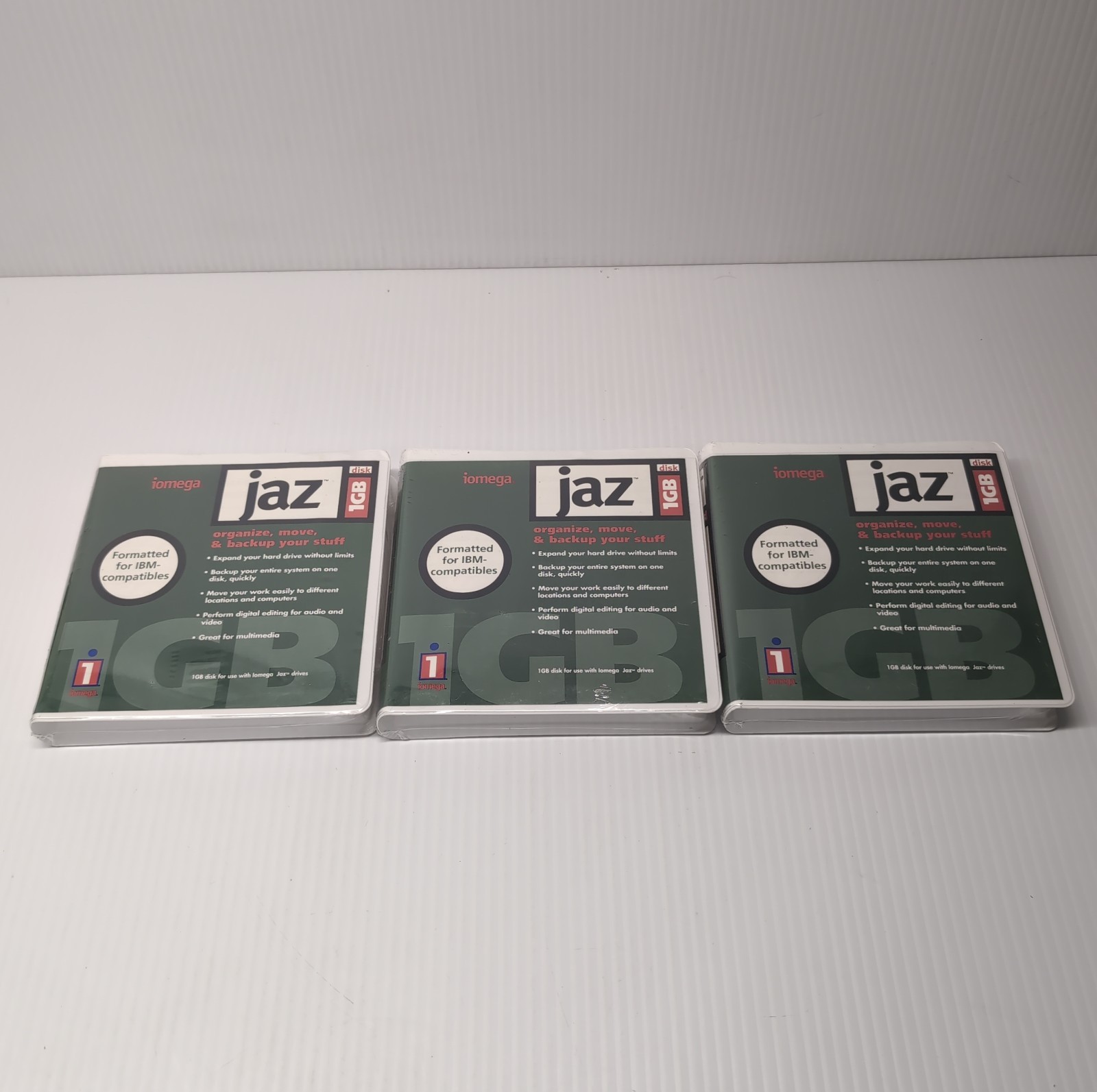 Lot Of 3 Iomega Jaz 1GB Disks Cartridges Mac Formatted Vintage Storage
