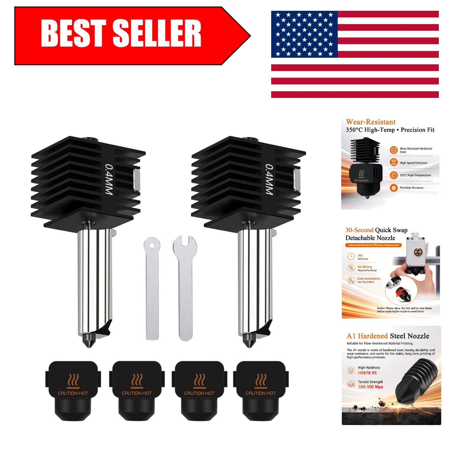 Precision 2-Pack 0.4mm Steel Nozzles for Bambu Lab A1 Mini - Leak Proof Design