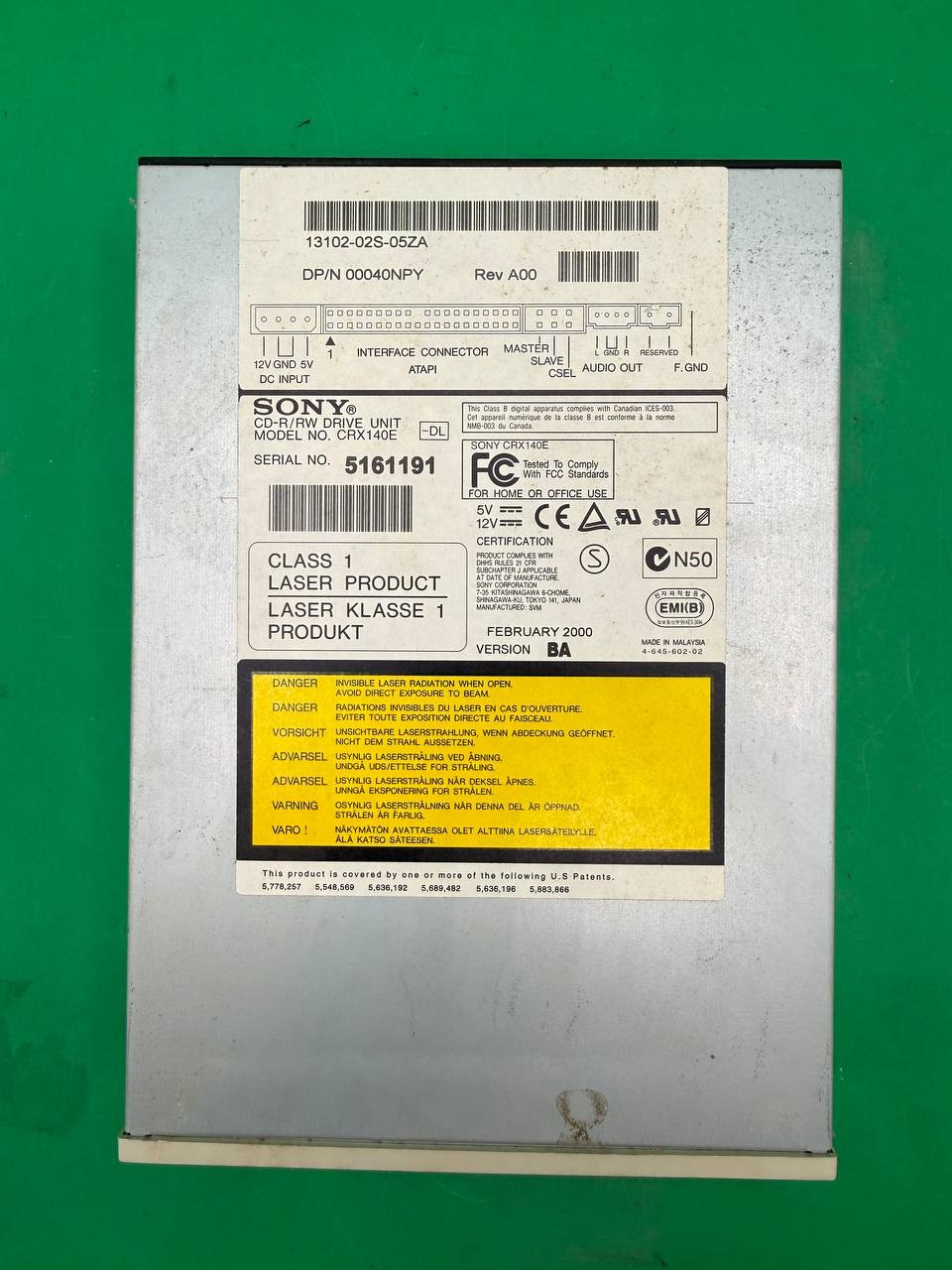 Sony CRX140E Internal ATAPI CD-R/RW Drive DP/N 00040NPY TC
