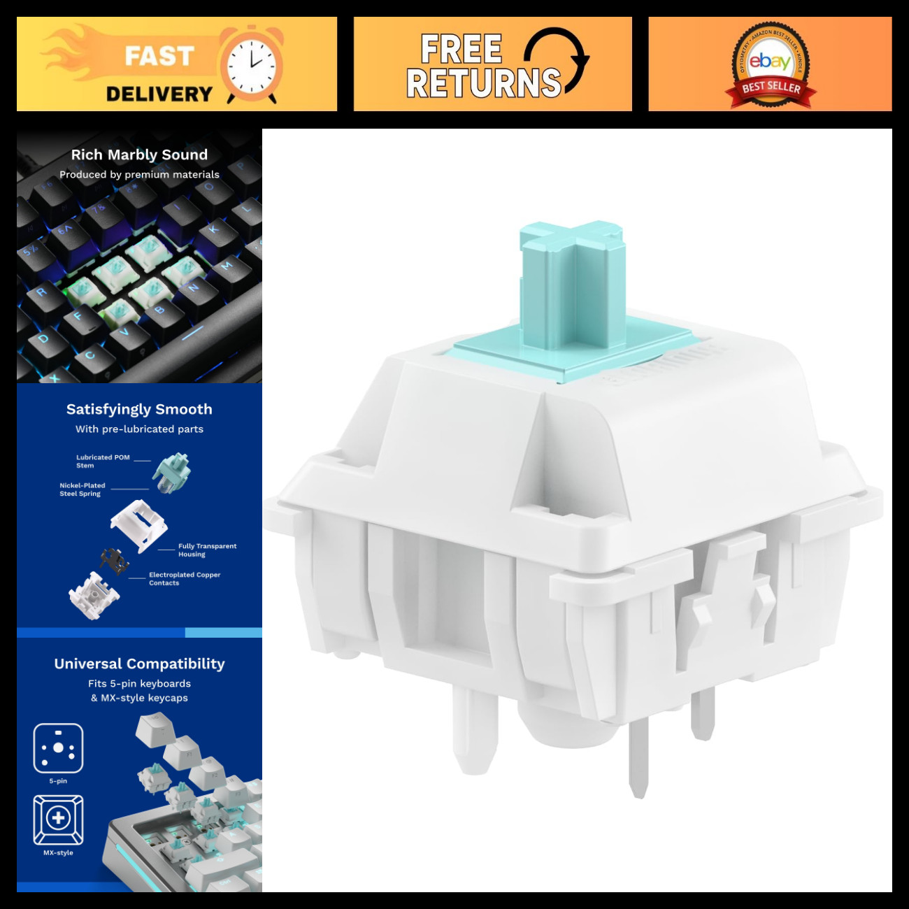 High-Performance Lubed Linear Switches for Mechanical Keyboards - 36 Pack