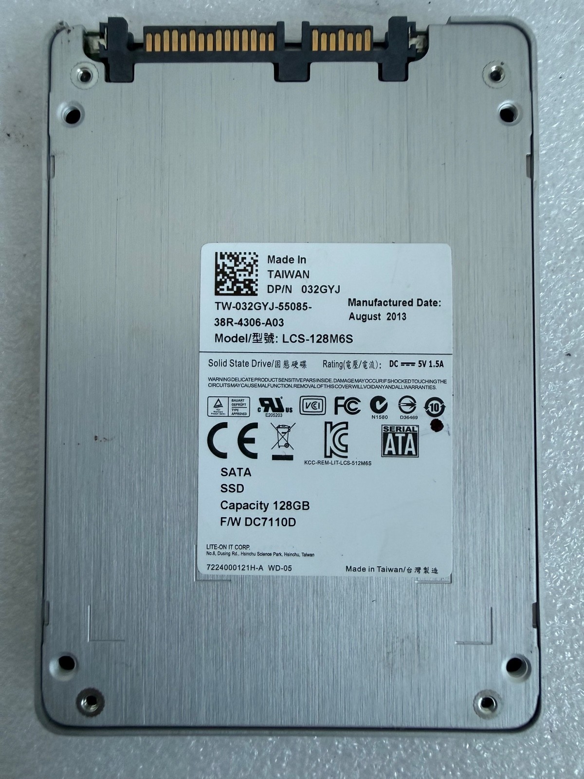 Lite-On 128GB SATA SSD Solid State Drive LCS-128M6S DP/N 032GYJ