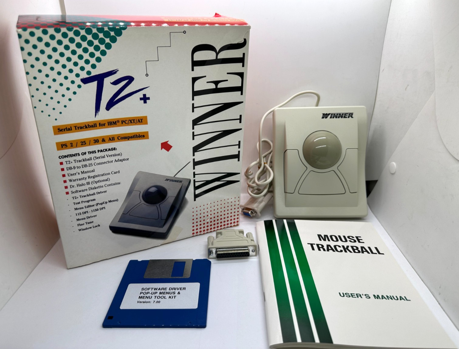 VINTAGE 90’s T2+ Winner Serial Trackball Mouse TB-90MP for IBM PC/XT/AT