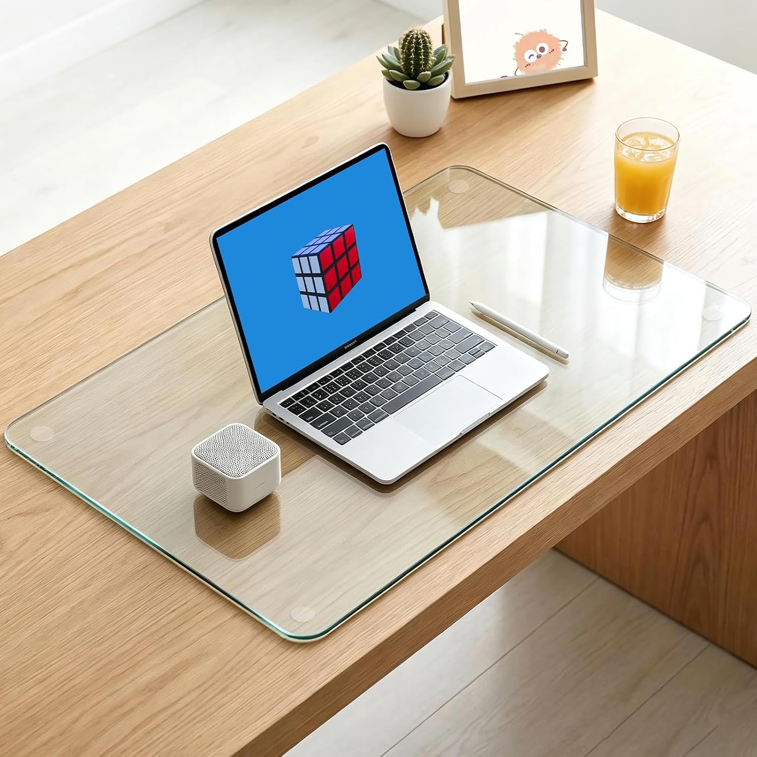Tempered Glass Desk Pad 32" x 20" - Clear Non-Slip Office Desk Mat for Keyboard