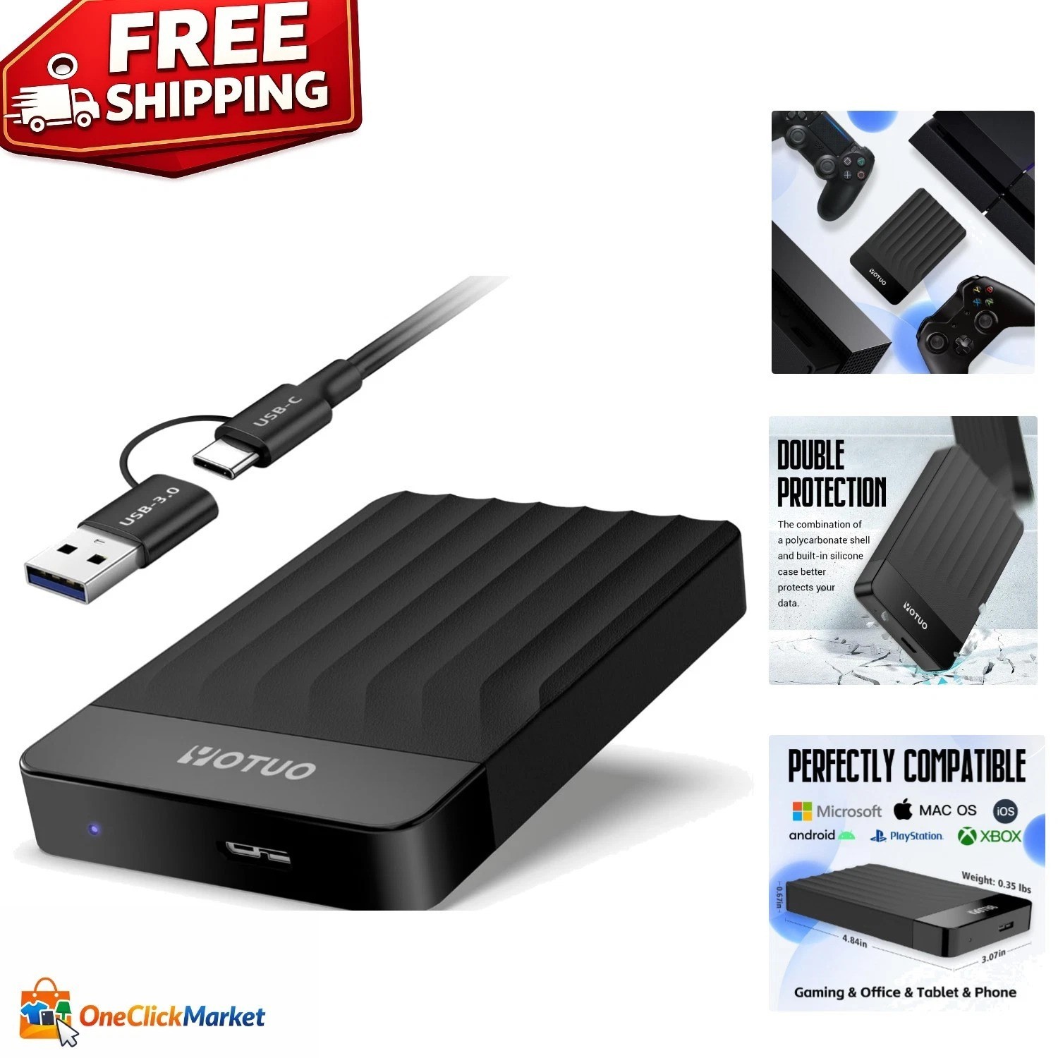 Sleek 500GB USB 3.0 External Drive, Plug & Play for Effortless Storage Expansion