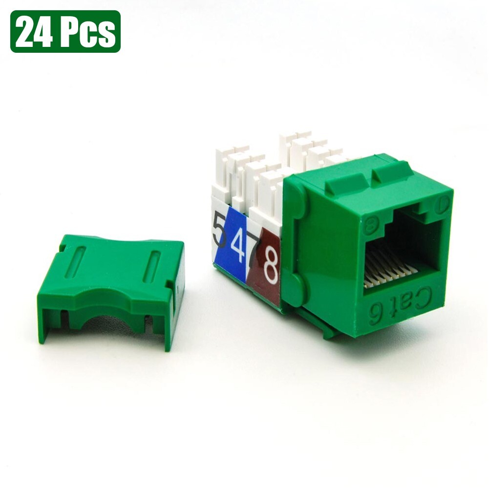 24 Pcs Cat6 RJ45 Network LAN Ethernet Keystone Jack 110 Punch Down Snap-In Green