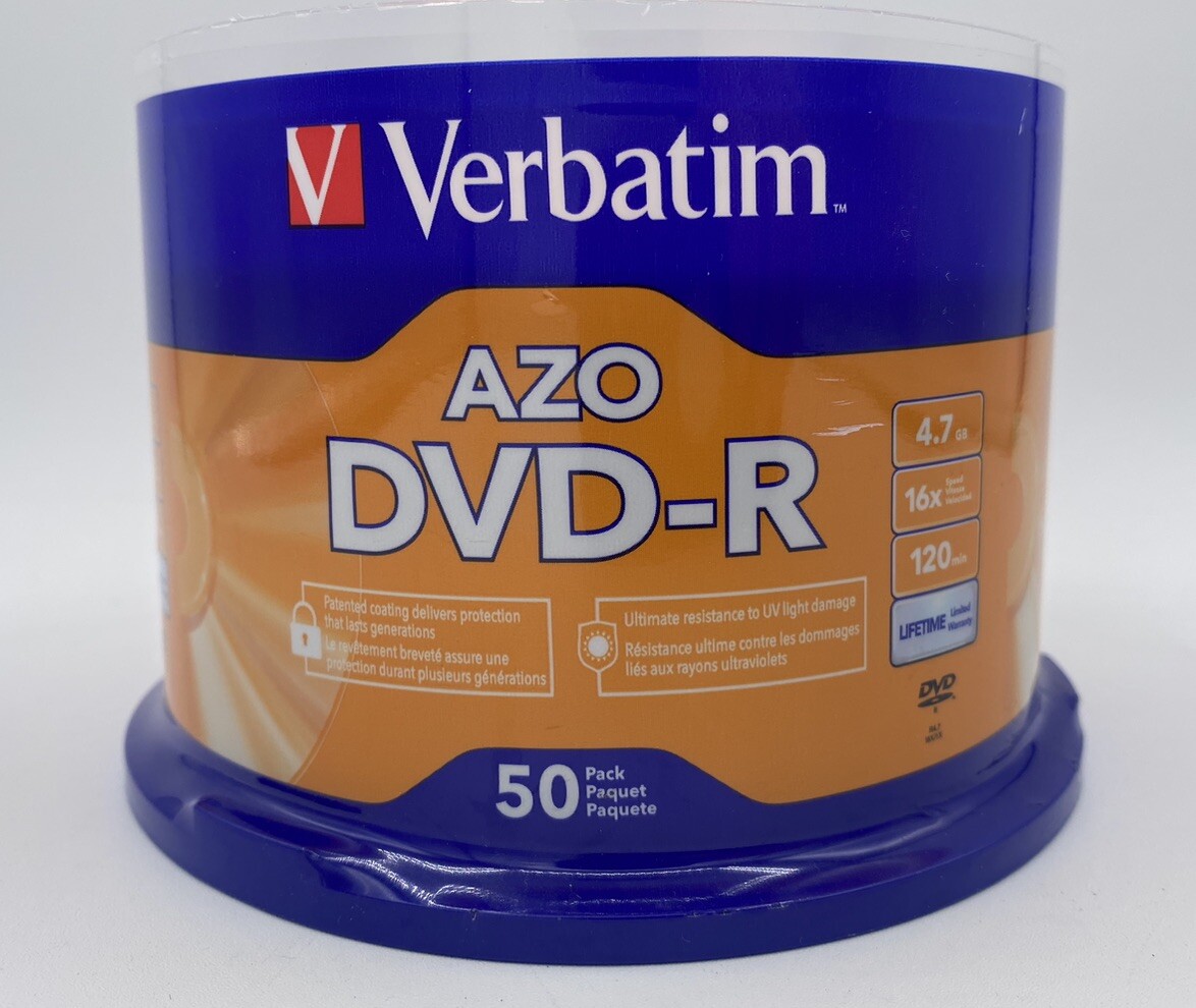 Verbatim AZO DVD-R 4.7GB 16X with Branded Surface - 50pk Spindle Sealed