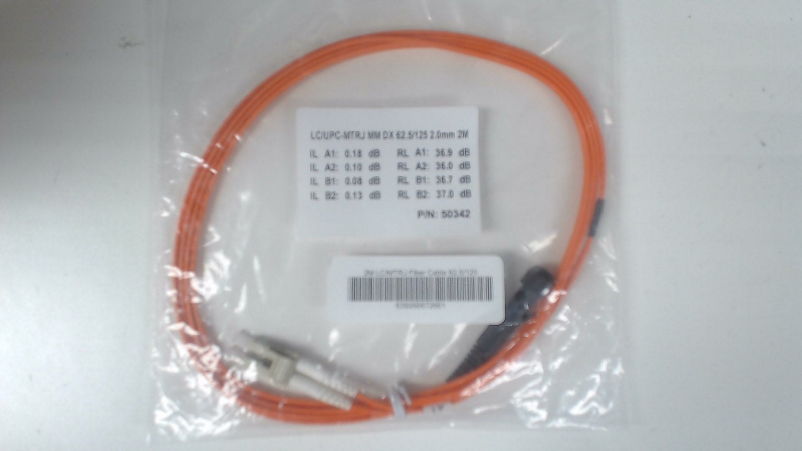 2 Meters LC / MTRJ Fiber Cable 62.5/125 2.0mm Orange