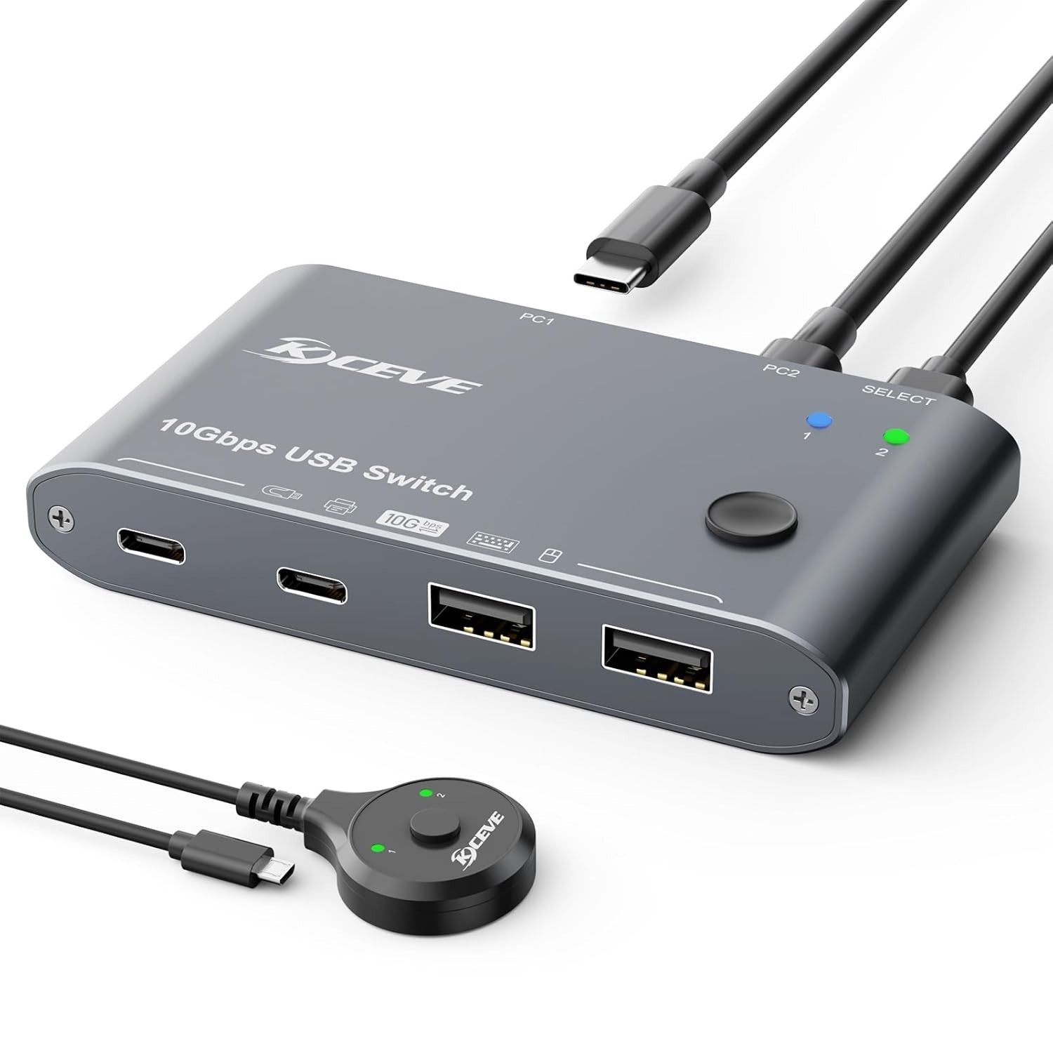 10Gbps USB-C Switcher 2 Computers 4 Ports USB 3.1 Type-C Switch Wired Remote