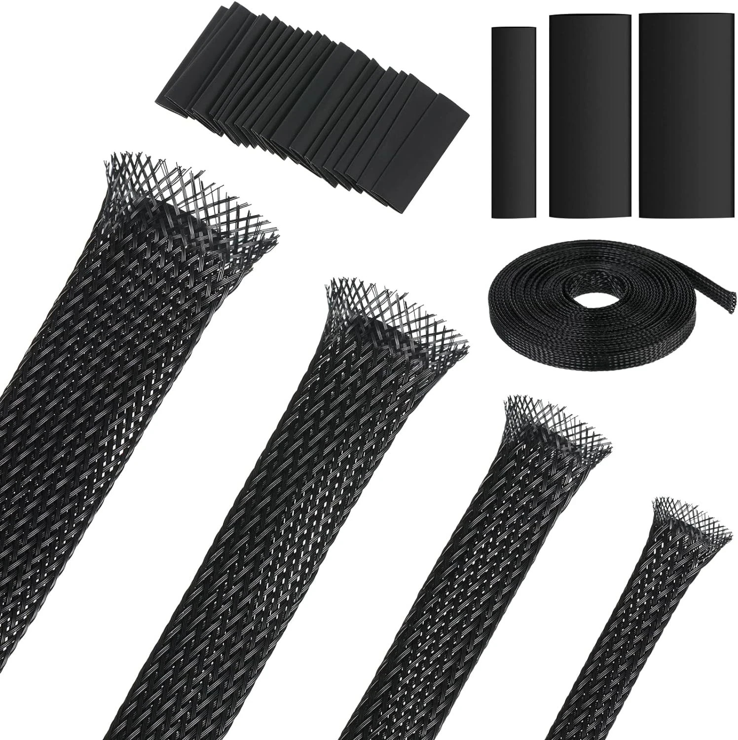 65.6 Ft Expandable Braided Cable Sleeve Multi Size Braided Wire Sleeve with 120