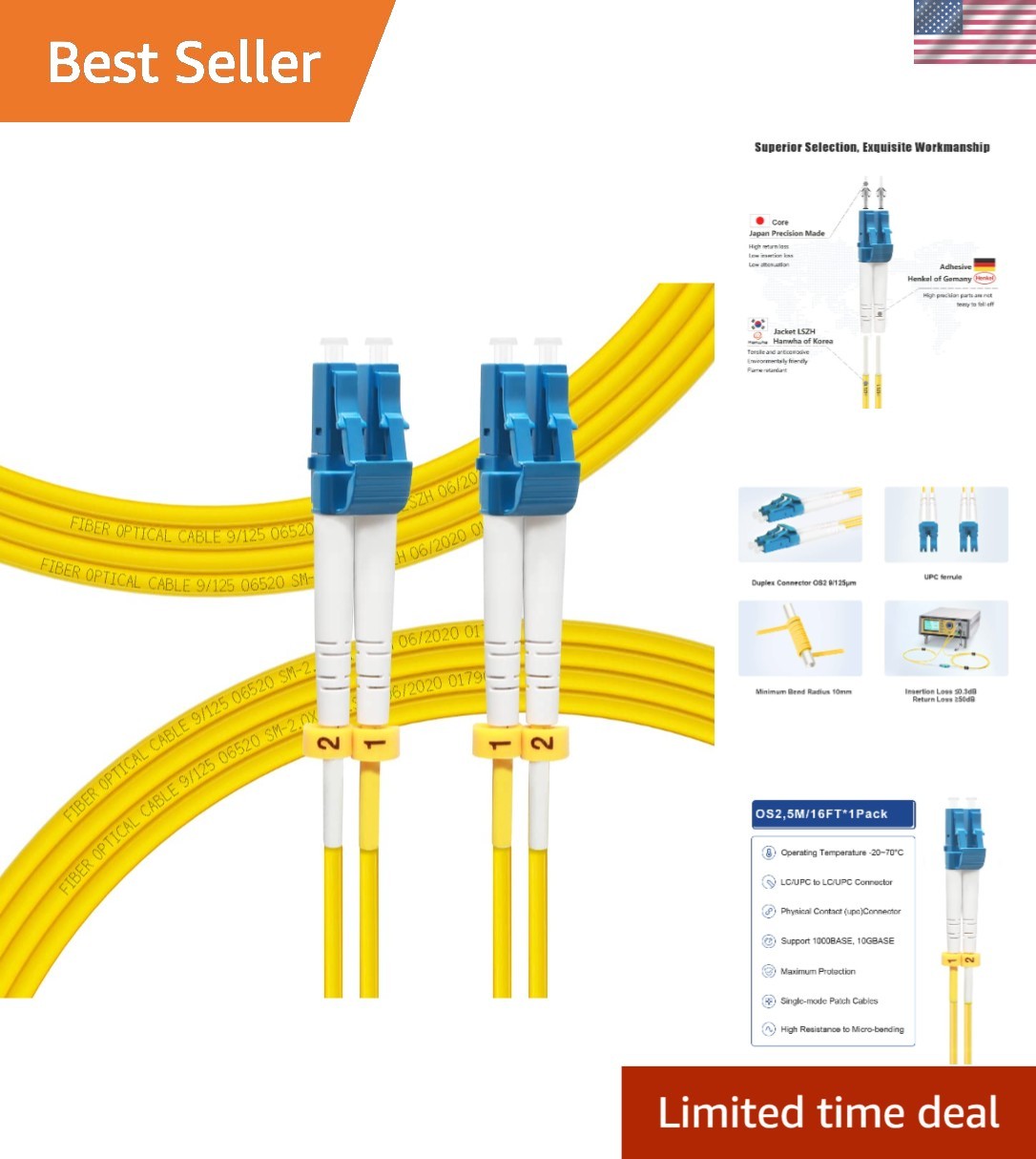 LC to LC Single Mode Fiber Patch Cable OS2 5M/16ft