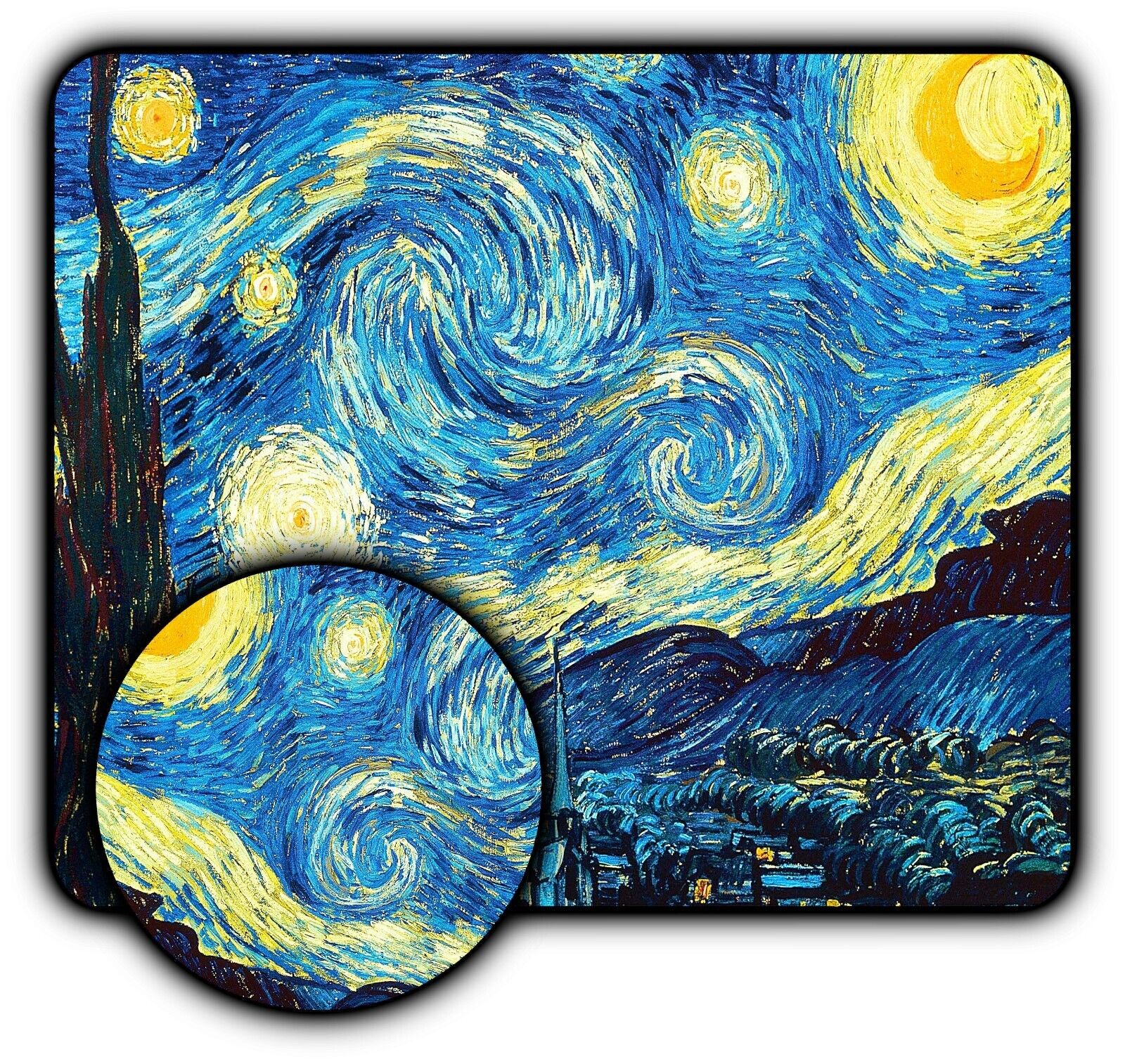 Van Gogh Starry Night Painting Art - Mouse Pad + Coaster -1/4\