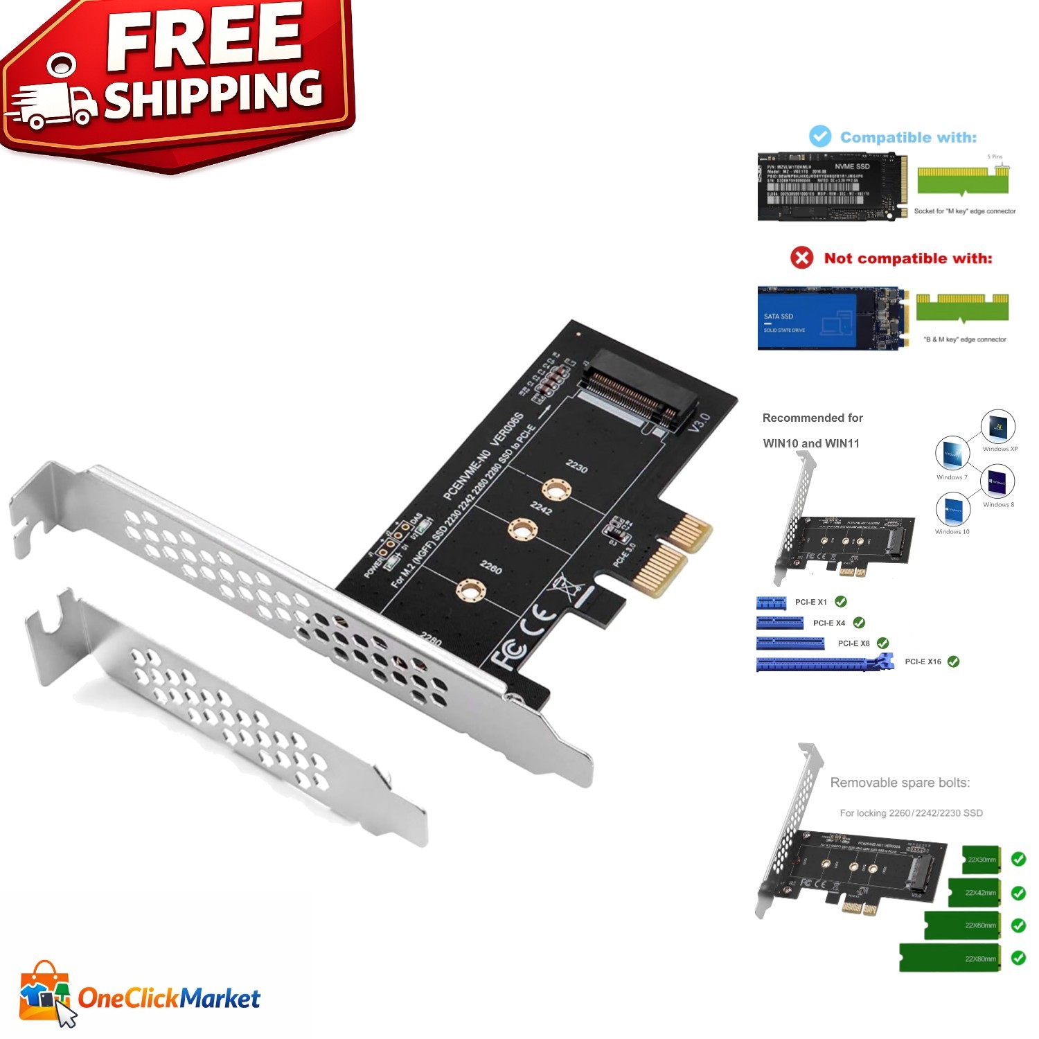 Upgrade Your Desktop with Key-M PCIe Adapter Card - Supports All M.2 Sizes