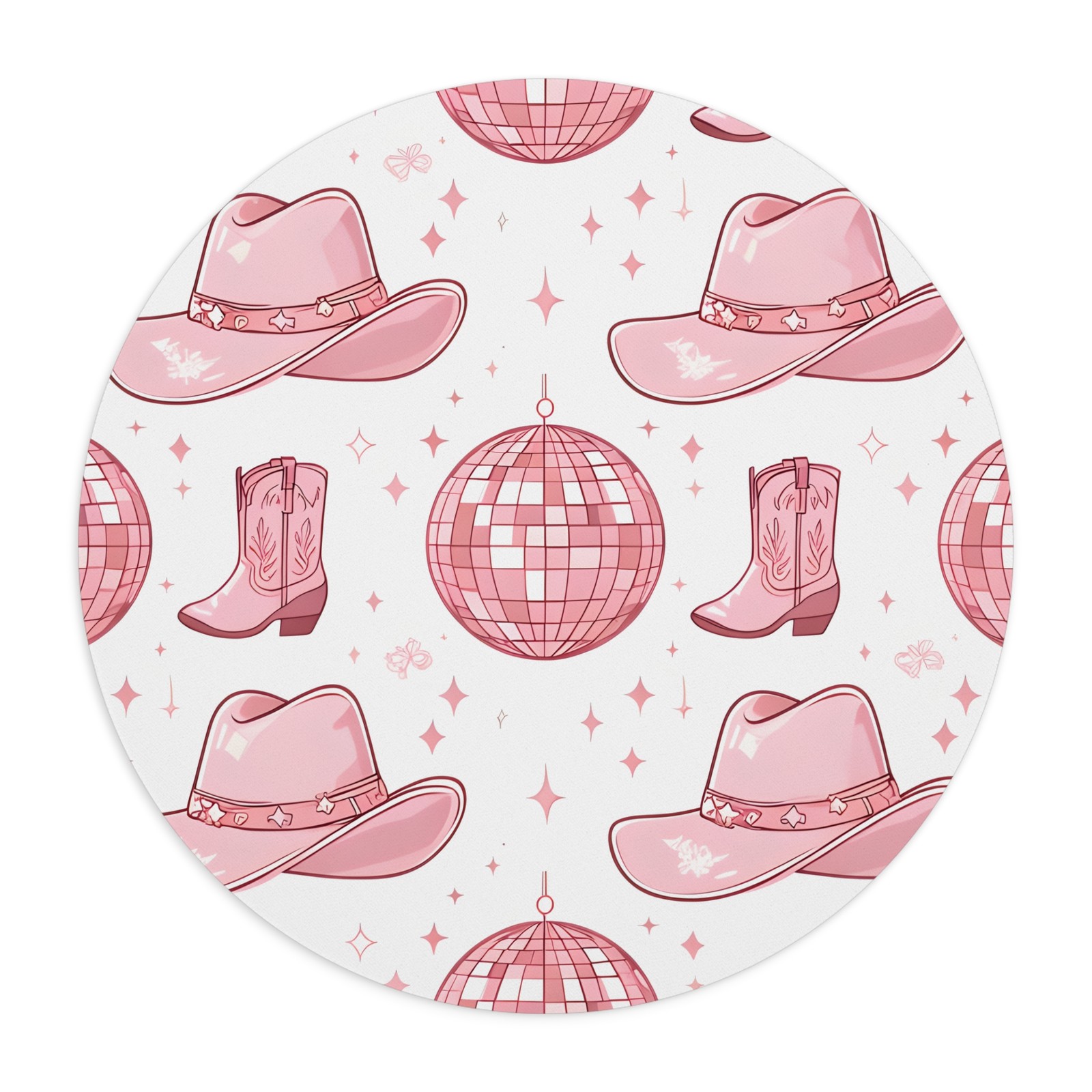 Pink Cowboy Hat Disco Ball Pattern Mouse Pad | Western Cowgirl Office Desk Mat