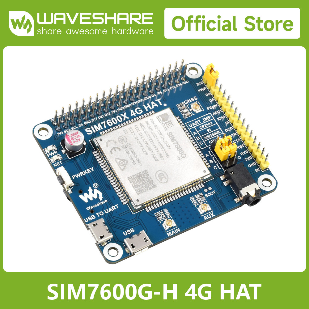Waveshare SIM7600G-H 4G HAT For Raspberry Pi, LTE Cat-4 4G / 3G / 2G Support