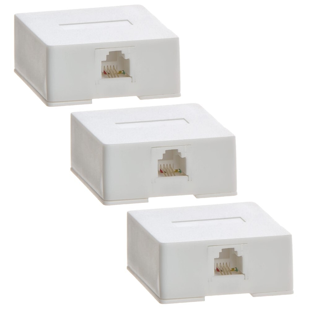 3 Pcs 1 Port RJ12 6P4C Telephone Phone Line Cable Wall Surface Mount Compact Box