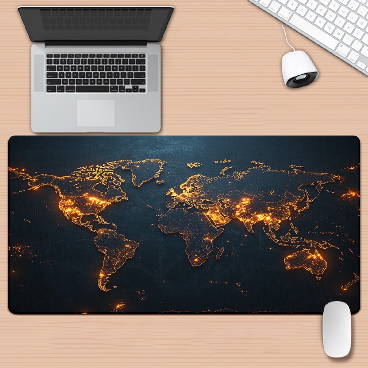 1pc World Map in Orange Pad for Desk, Gaming, Office Decor, Non-Slip Rubber Ba