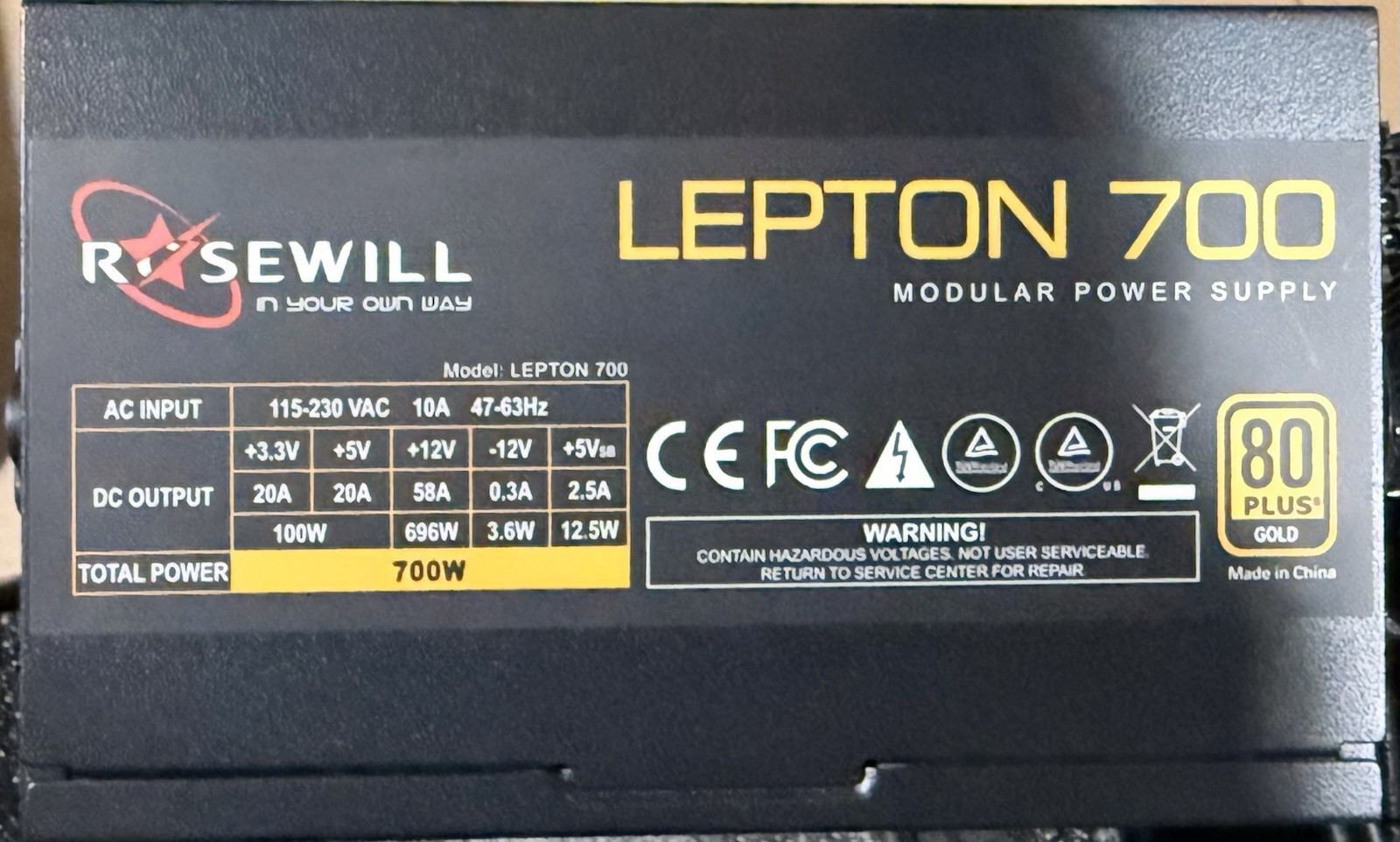 Rosewill Lepton 700W | 80 Plus Gold ATX Modular Power Supply - Black