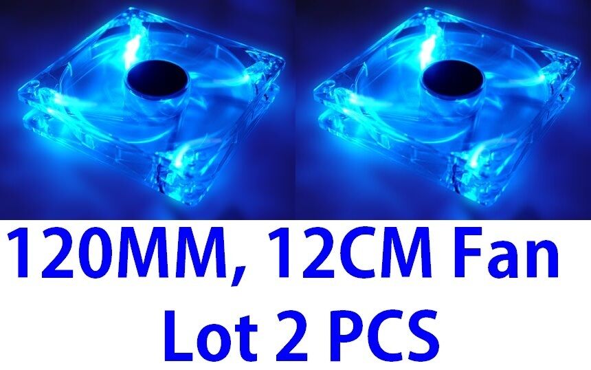 Lots 2 Blue Quad 4-LED Light Neon Clear 120mm PC Computer Case Cooling Fan Mod