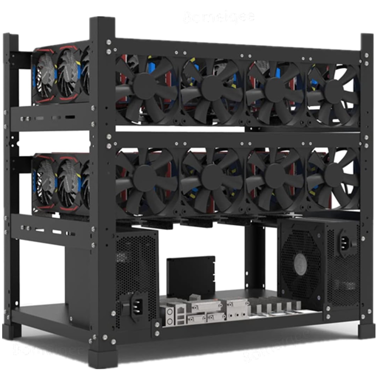 12GPU Steel Mining Rig Frame - Dual Power Supply Support