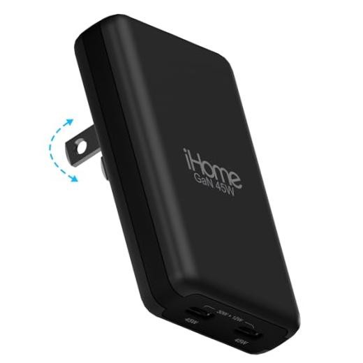 GaN Universal Charger, USB C Block with Power Delivery, Folding 45W Black