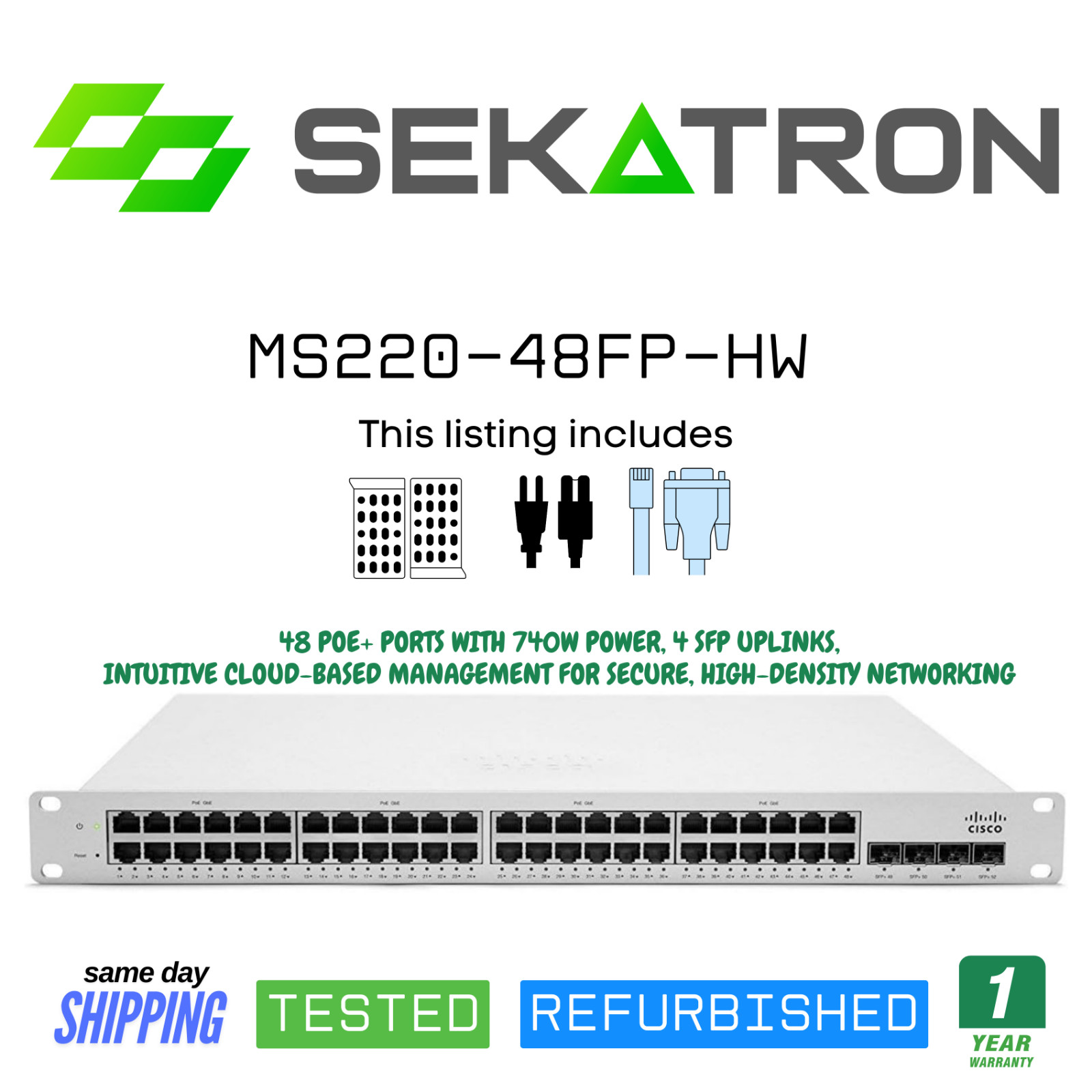 ♻️ Cisco Meraki Unclaimed MS220-48FP-HW 48-Port PoE+  1 Year Warranty ⚡Fast Ship
