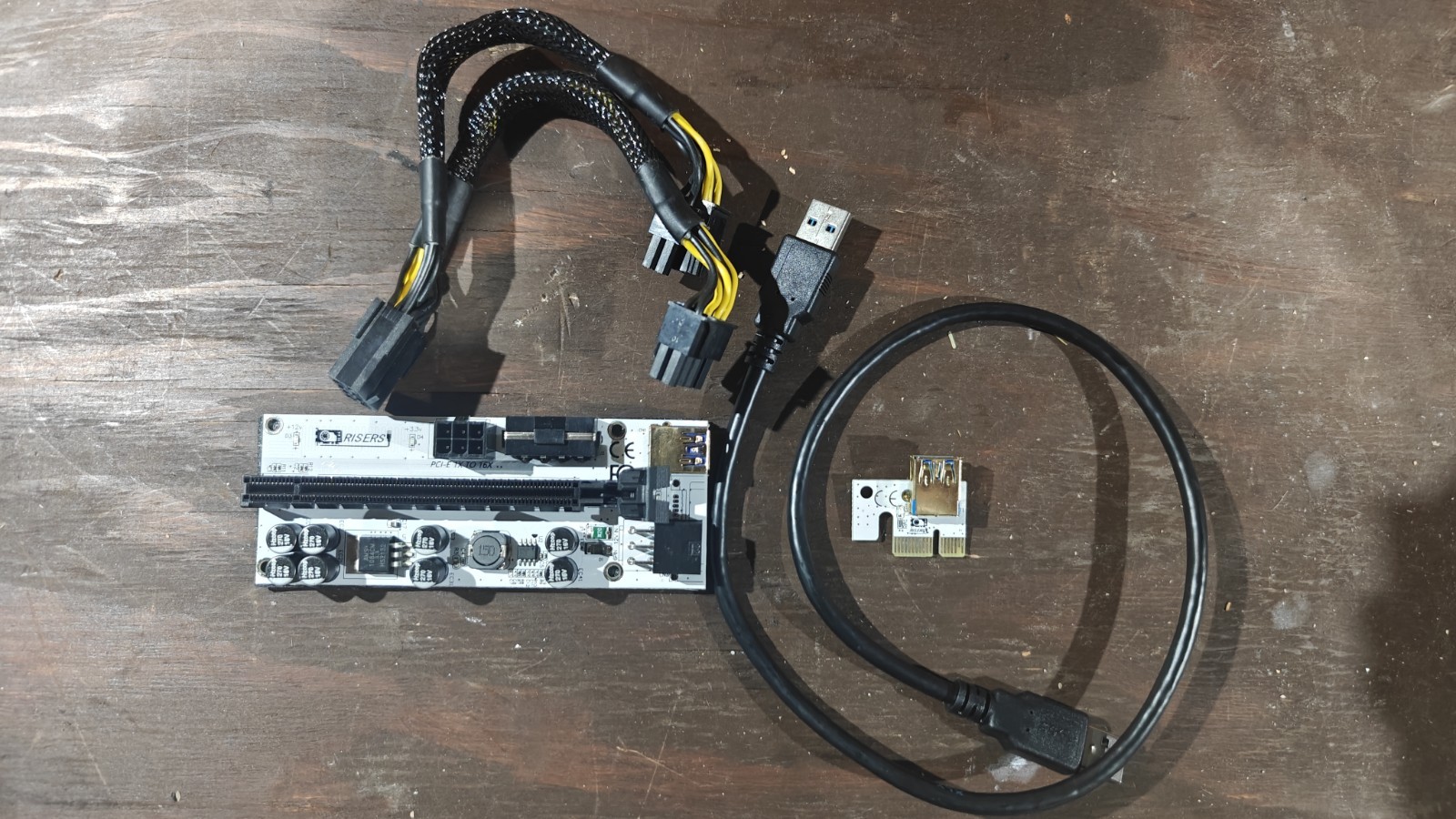GPU Risers (8 Capacitors) PCIe Lot of 6 With Cable Splitters