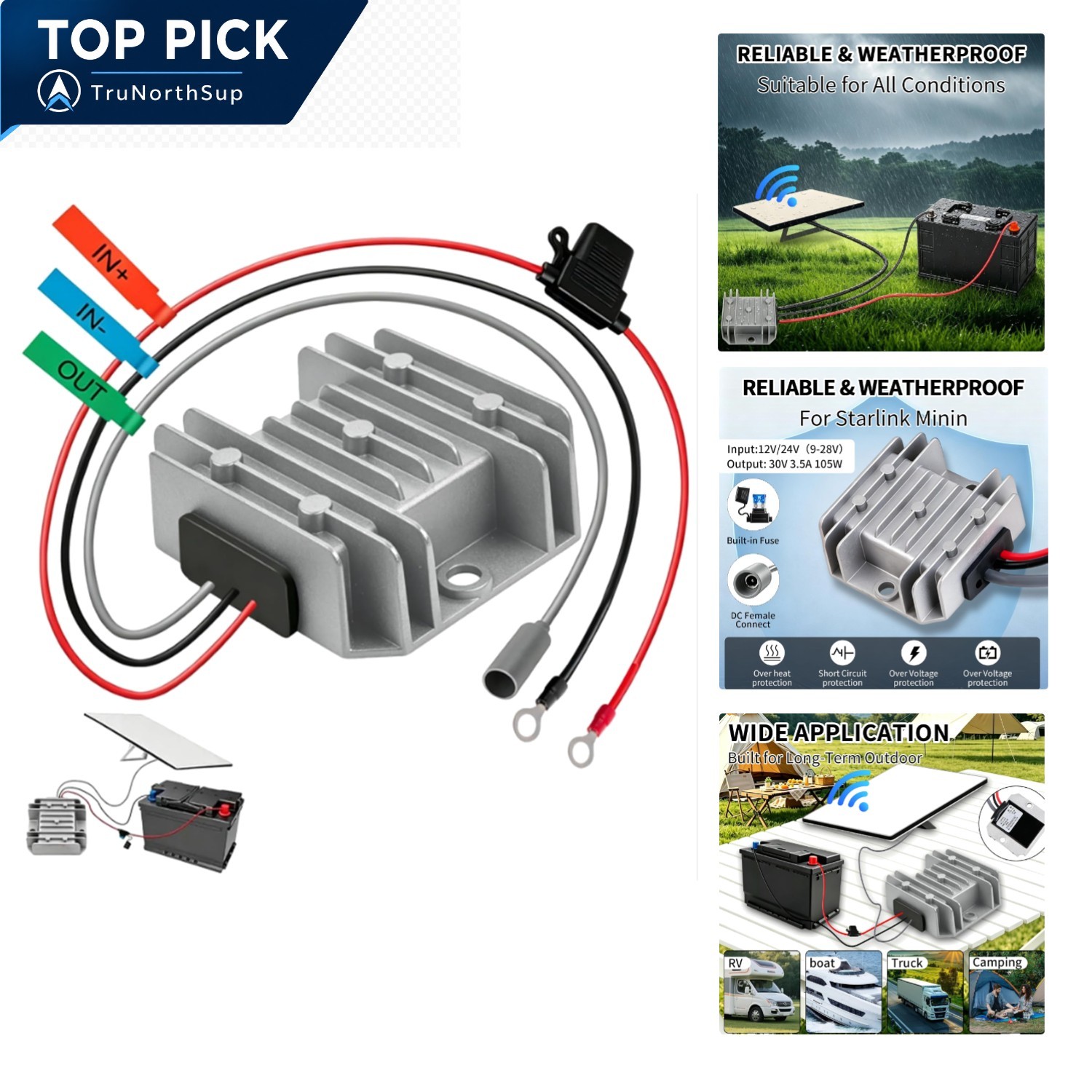 Guhiwk Starlink Mini 12V Adapter DC Step Up Converter Waterproof 30V 3.5A