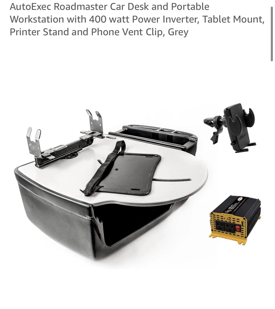 AutoExec Roadmaster Car Desk and Portable Workstation, with 400 Watt Inverter