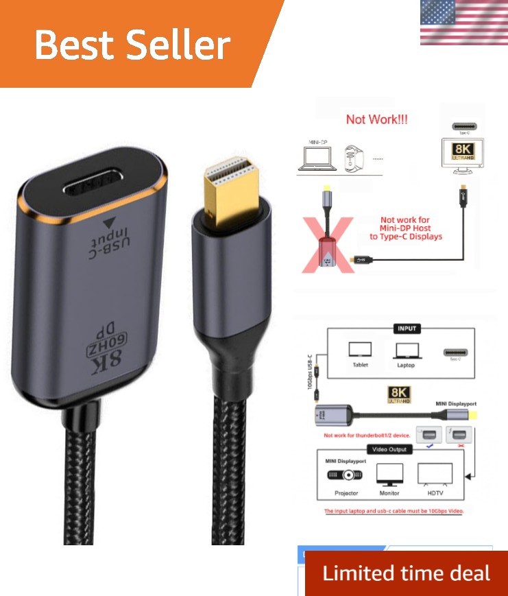Lightweight USB-C Female to Mini Displayport Cable: 8K/4K for Entertainment