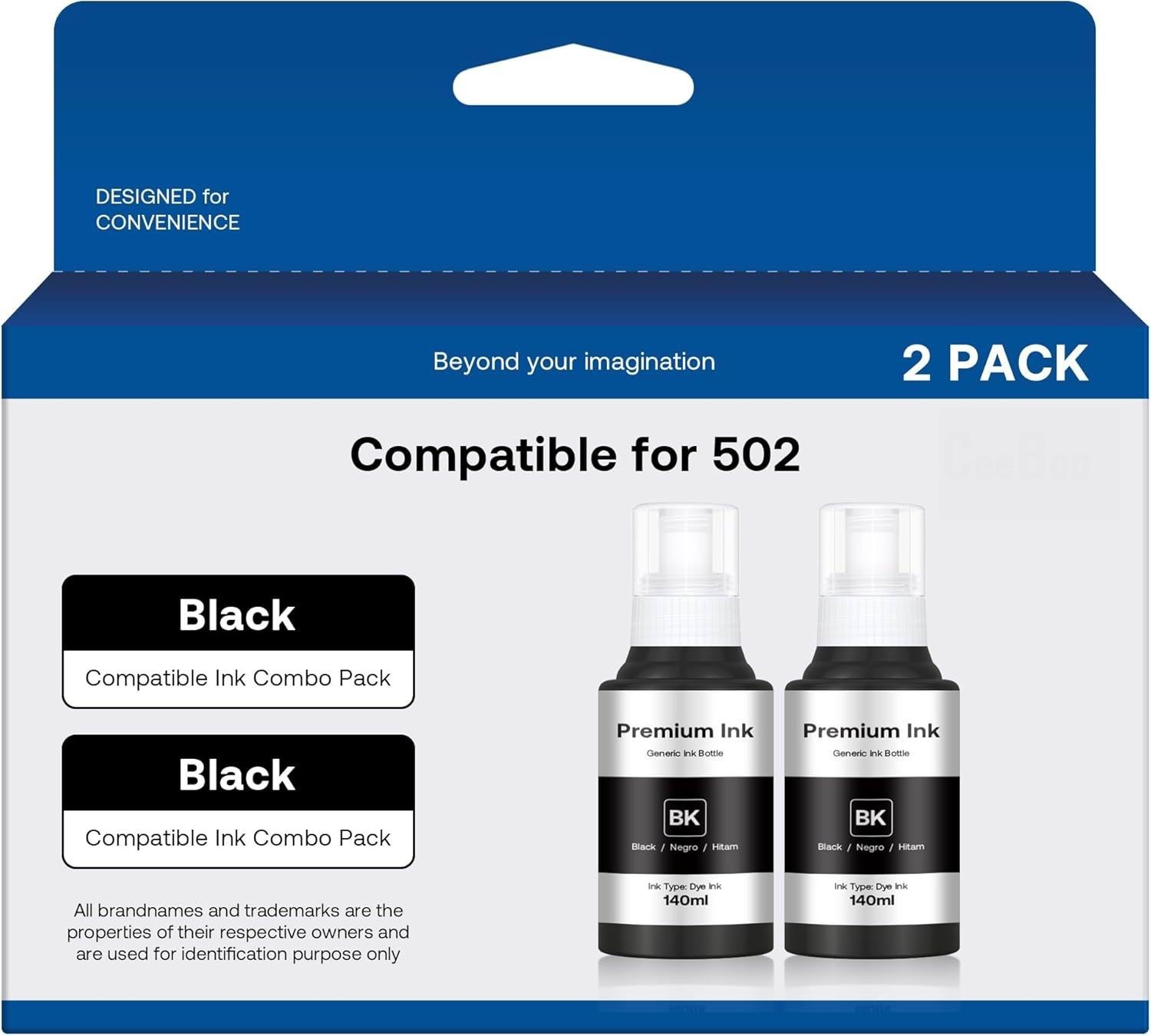 502 Ultra-high Capacity Refill Ink Bottle Replacement for Epson 502 -2 Black
