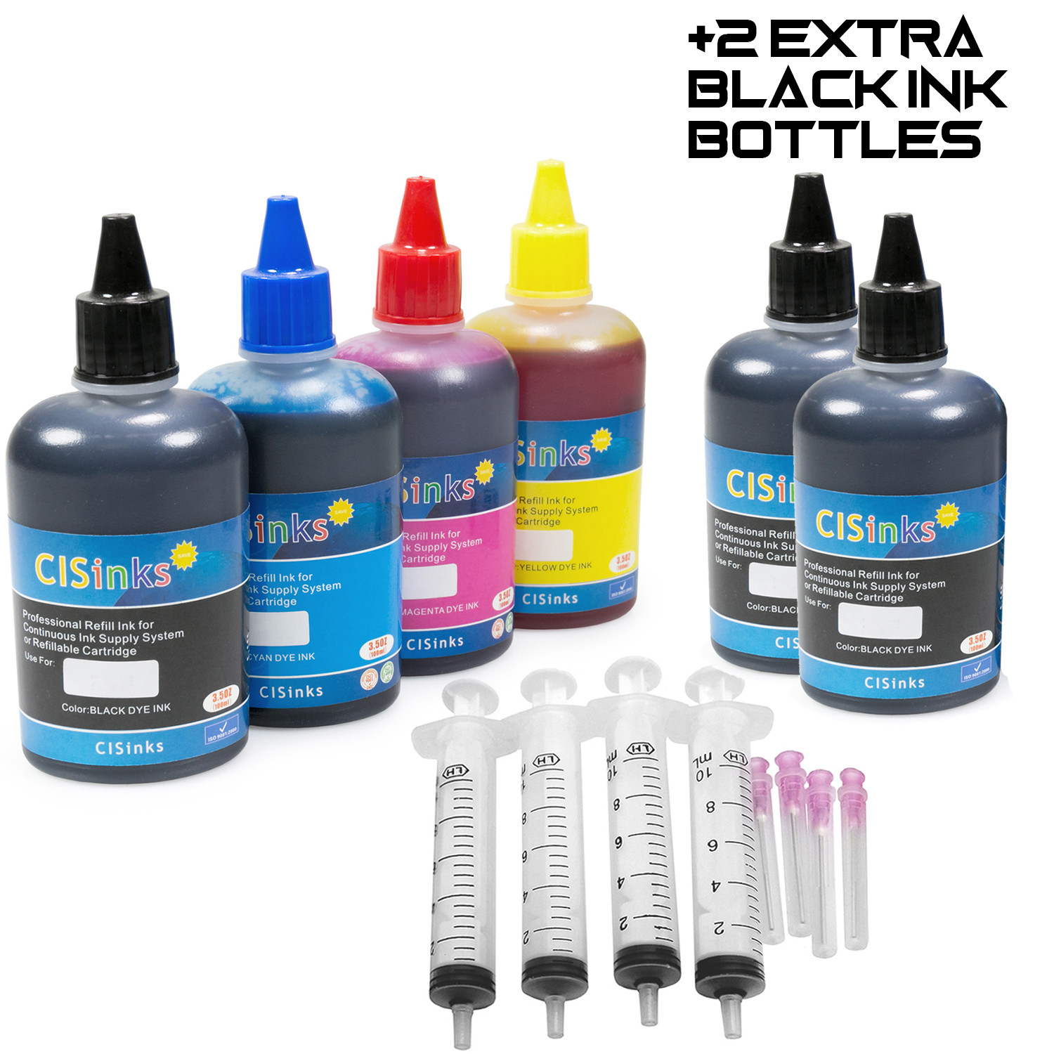 NON-OEM Universal Premium Refill Ink Compatible with OfficeJet w/ 2 Extra Black