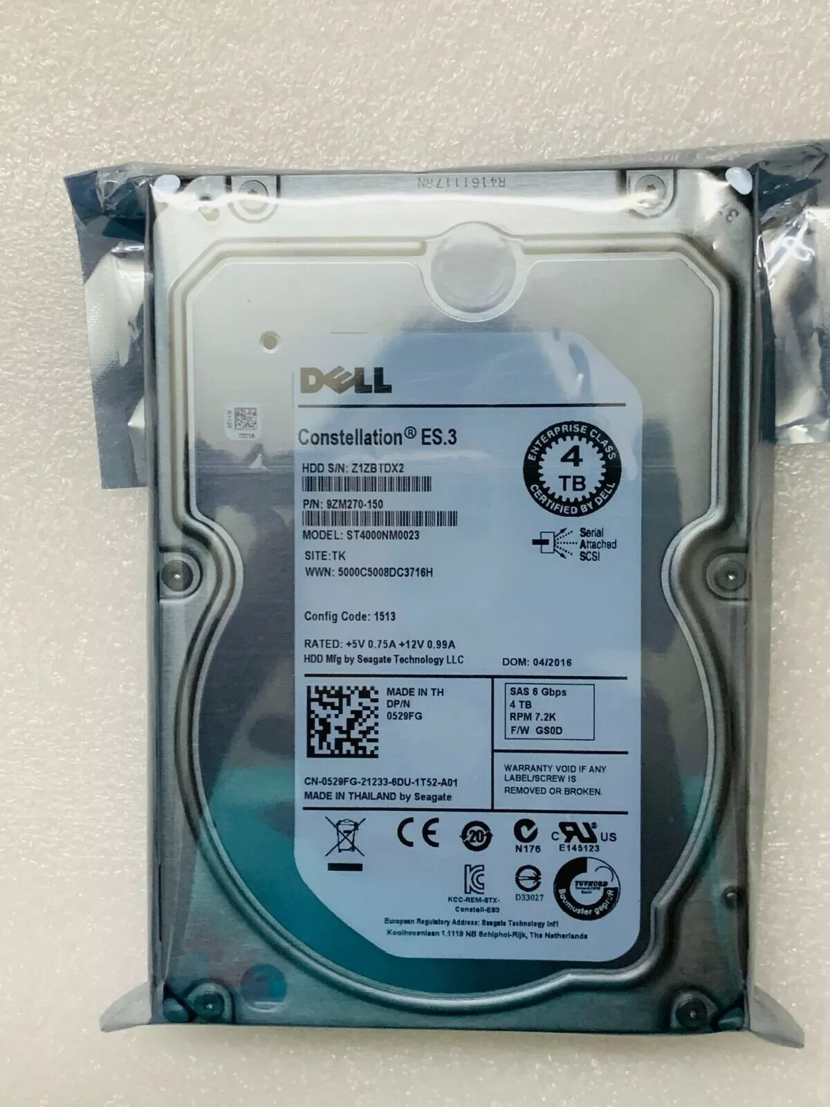 For Dell 529FG 0529FG ST4000NM0023 4TB 7.2K 3.5" SAS 9ZM270 Hard Drive