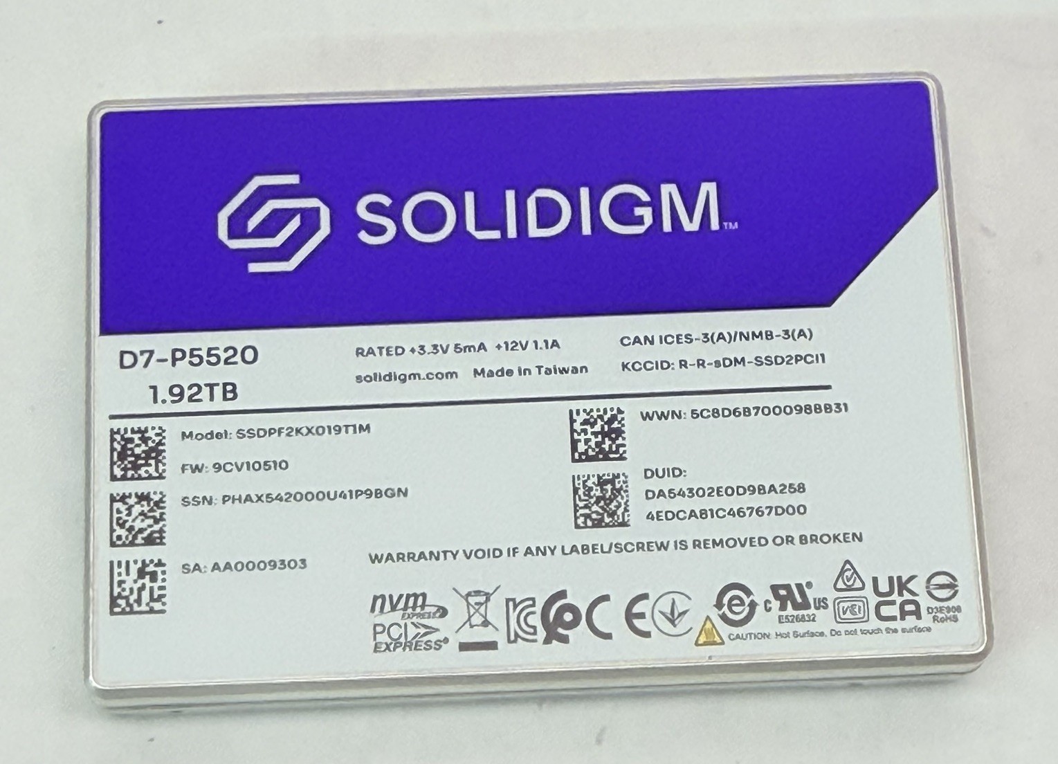 SOLIDIGM D7-P5520 1.92TB Internal Solid State Drive SSDPF2KX019T1M