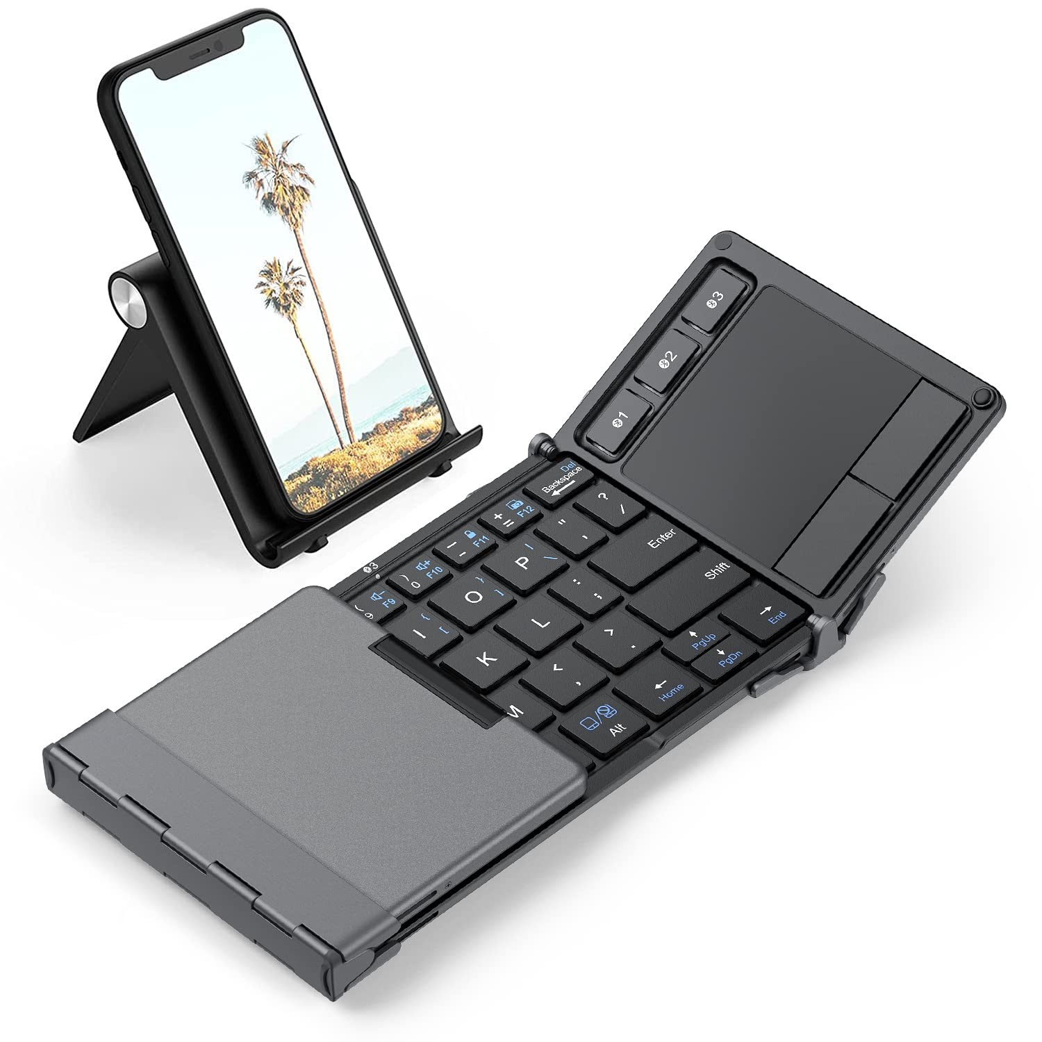 iClever Foldable Keyboard, BK08 Bluetooth Keyboard with Sensitive Dark grey