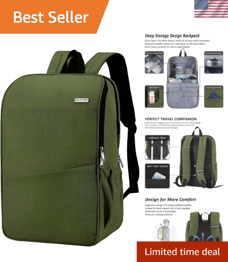 Stylish Olive Laptop Backpack with Hidden Anti-Theft Pocket - Fits 17.3" Laptop