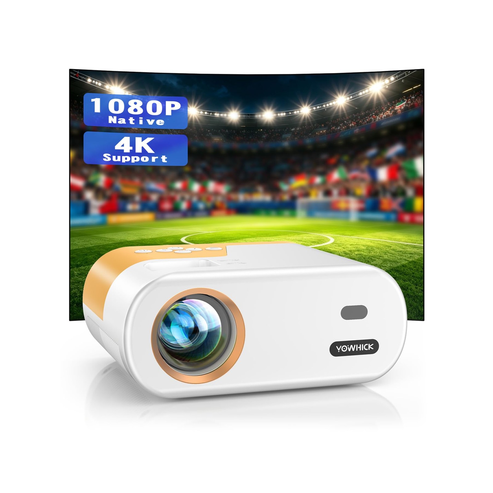 YOWHICK Mini Projector for iPhone, Native 1080P HD Projector, Yellowwhite