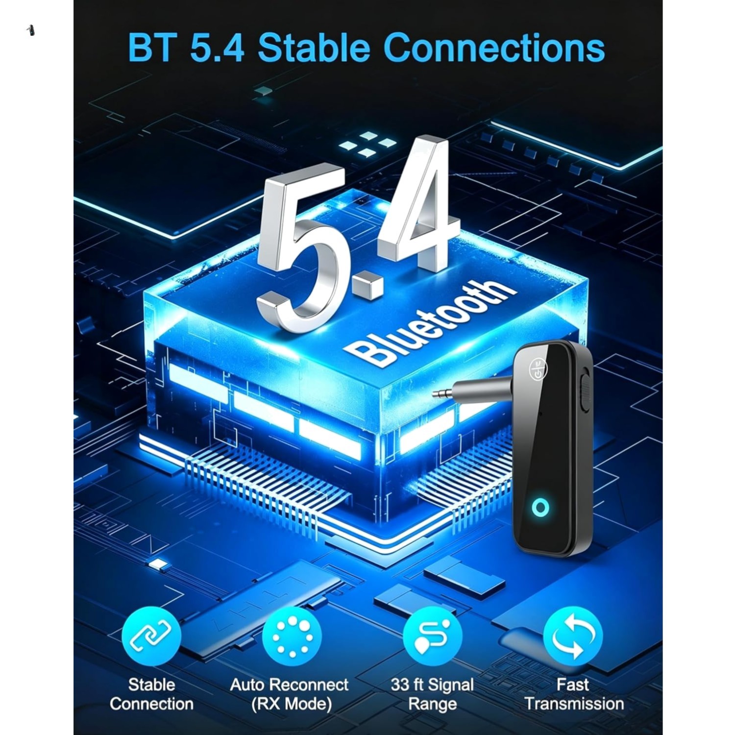 Compact Bluetooth 5.4 Aux Adapter - Seamless Receiver & Transmitter for Music