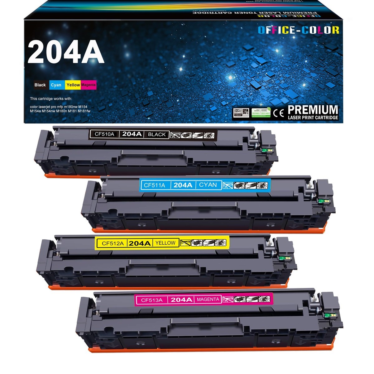 OFFICE-COLOR 204A Toner Cartridges 4 Pack Replacement For HP 204A M180nw Toner