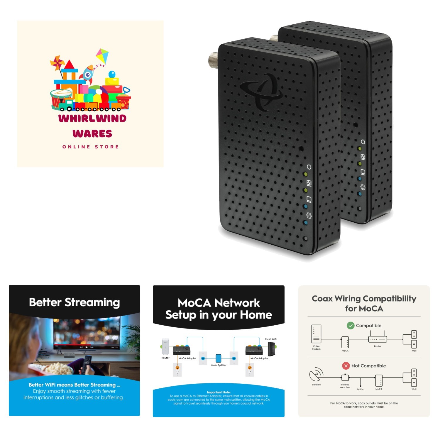 HTEM5 MoCA 2.5 Network Adapter 2-Pack - Extends Network via Coax | NOT a Mode...