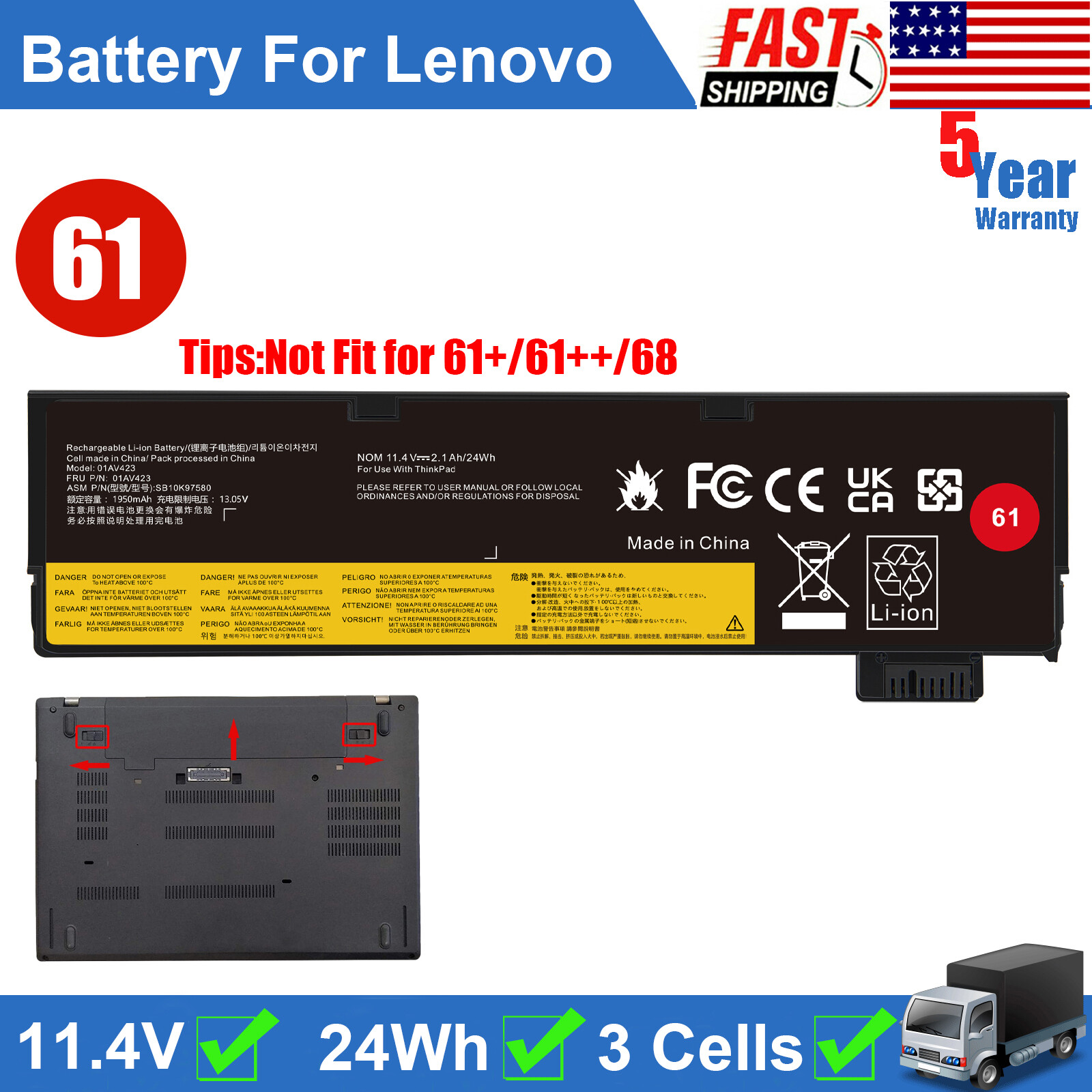 LOT Battery For Lenovo Thinkpad T470 T480 T570 T580 P51s P52s 01AV423 01AV425 US