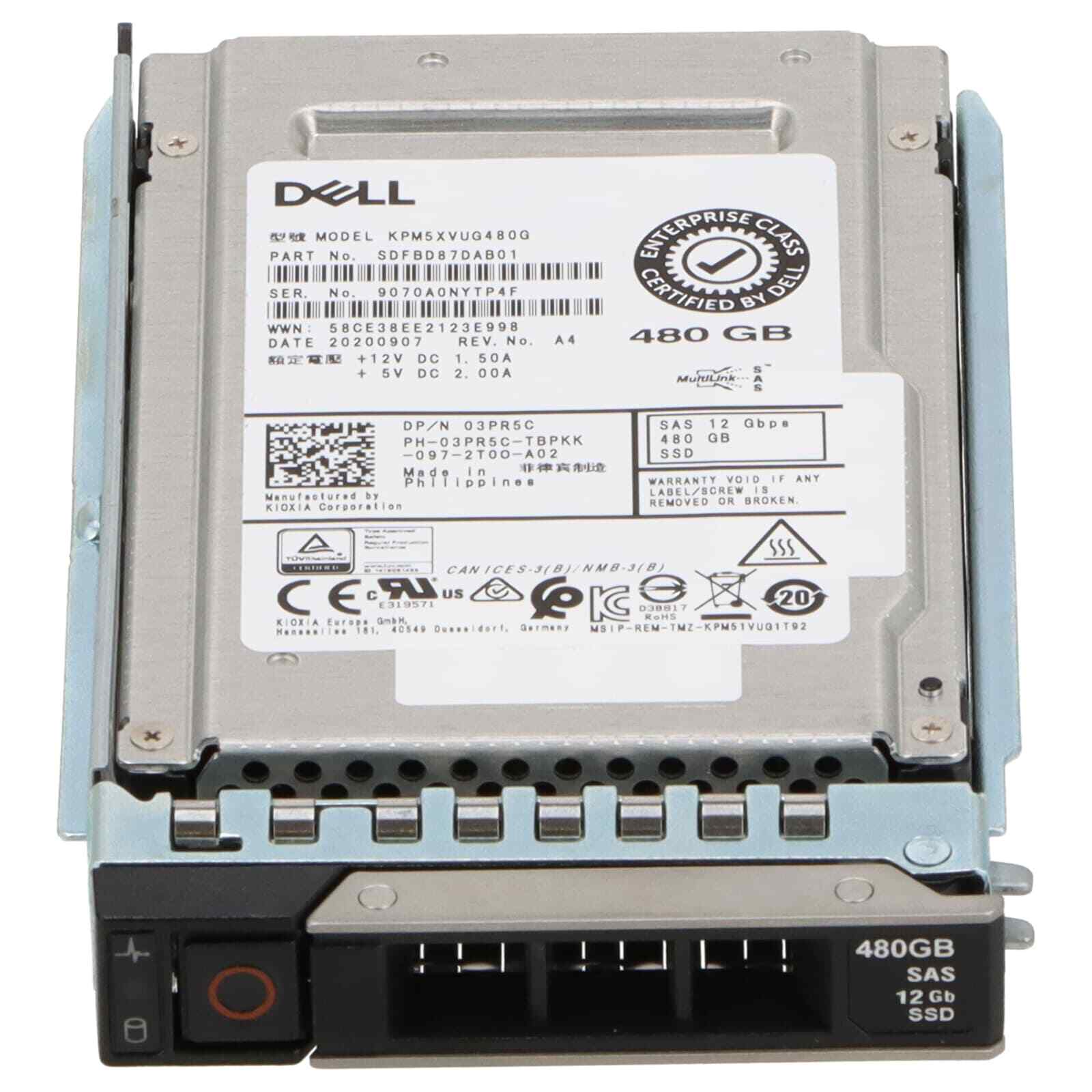 3PR5C DELL TOSHIBA 480GB 12G SAS 2.5” SFF SSD SOLID STATE DRIVE KPM5XVUG480G