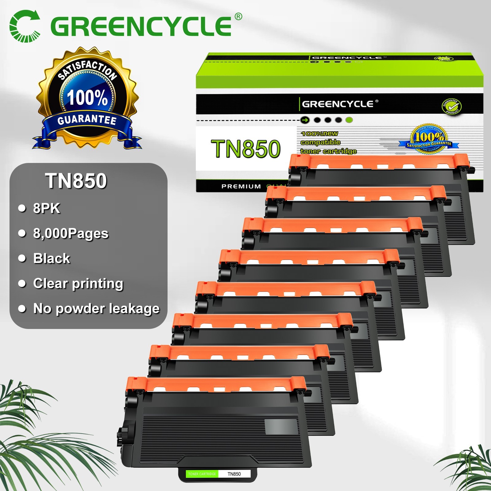 8PK TN850 BK Toner Cartridge Fits For Brother HL-L5200DW HL-L6200DW MFC-L5800DW
