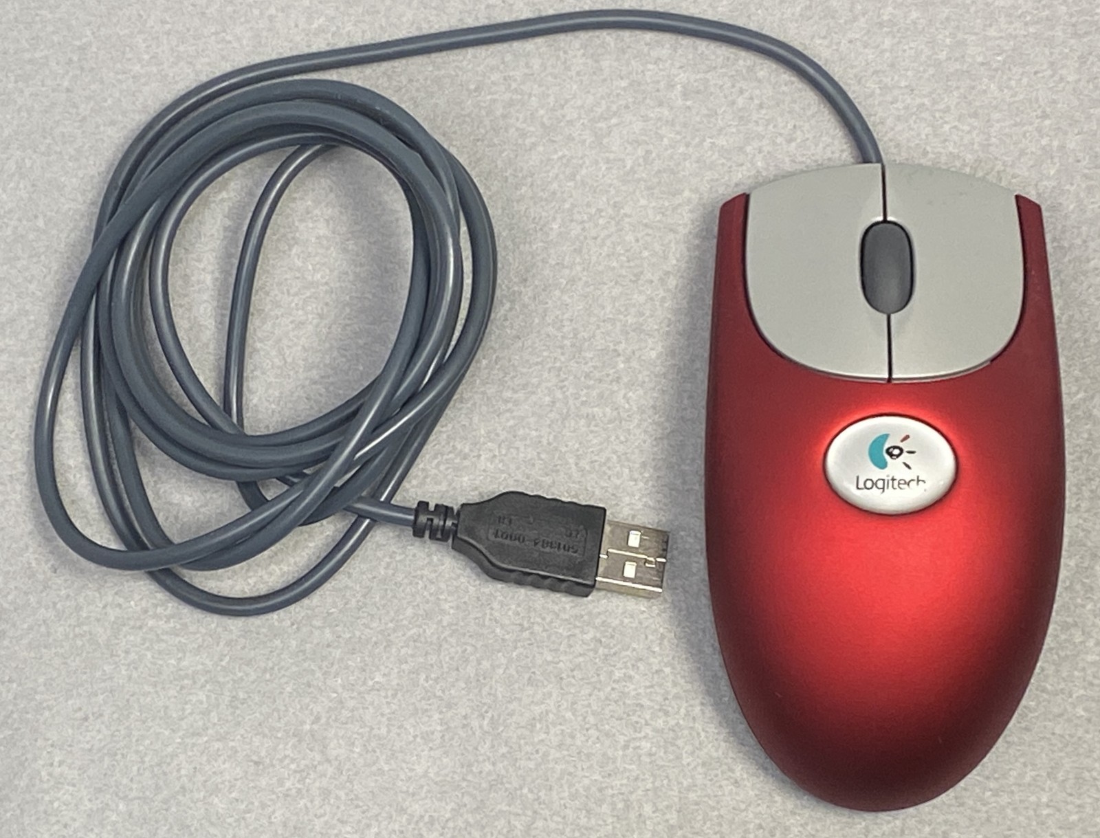 Vintage Logitech M-BJ58 USB Optical Wheel Mouse Red Silver Y2K Tested Working