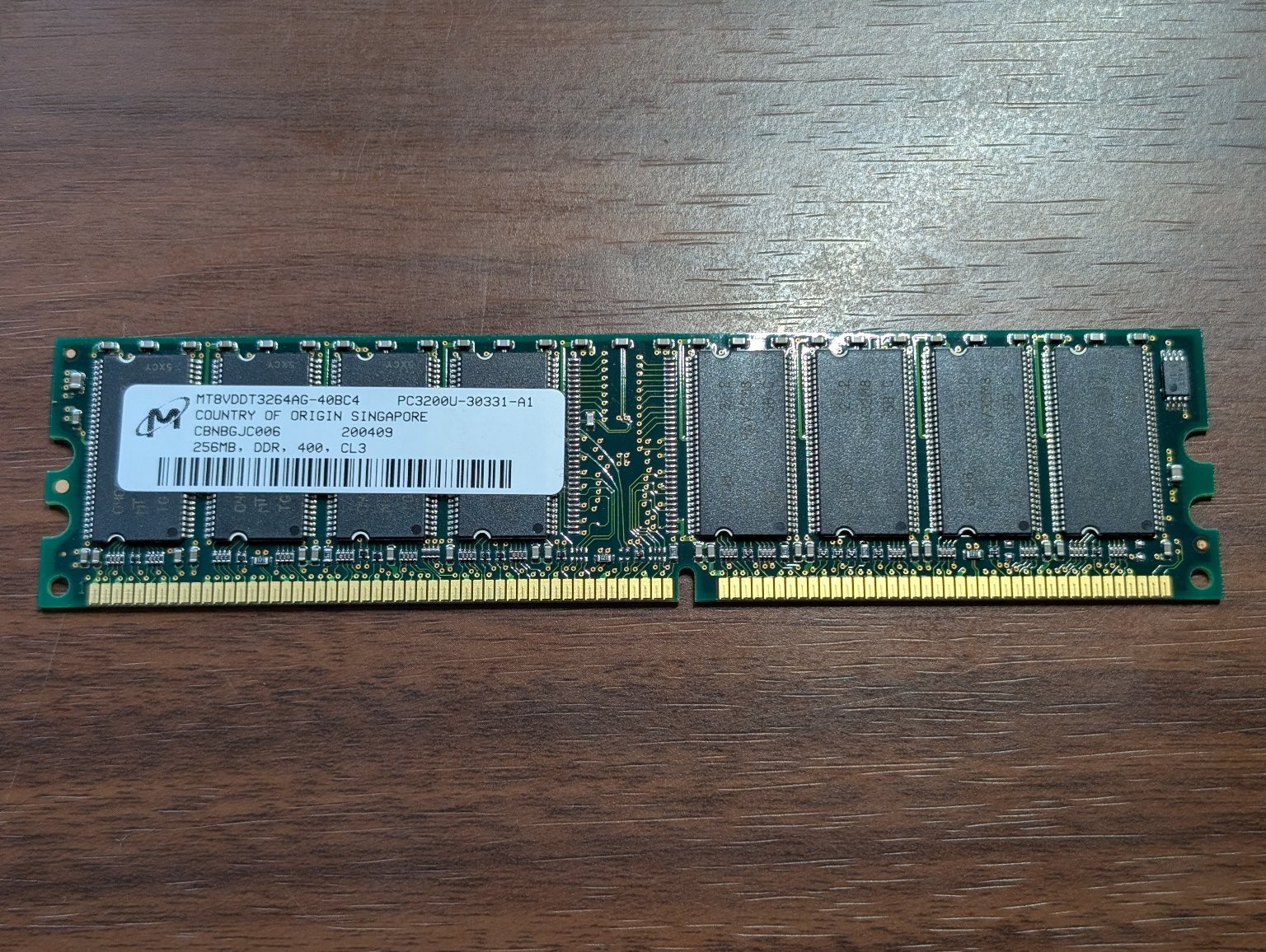 Micron DDR RAM 256MB PC3200U 400MHz Desktop DIMM